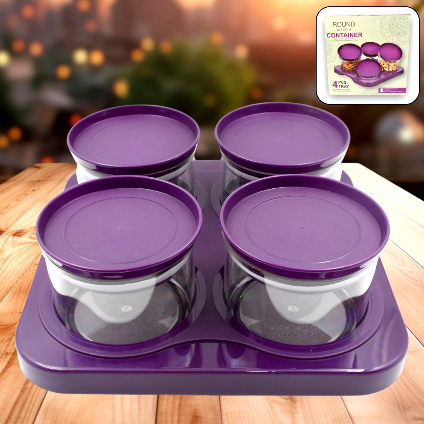Airtight Plastic 4 Pc Storage Container Set With Tray Dry Fruit Plastic Storage Container Tray Set With Lid  Serving Tray For Kitchen - Happy Price - Image 5