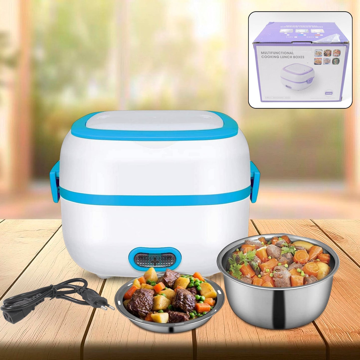 3-in-1 Electric Lunch Box with Stainless Steel Bowls - Happy Price - Image 1