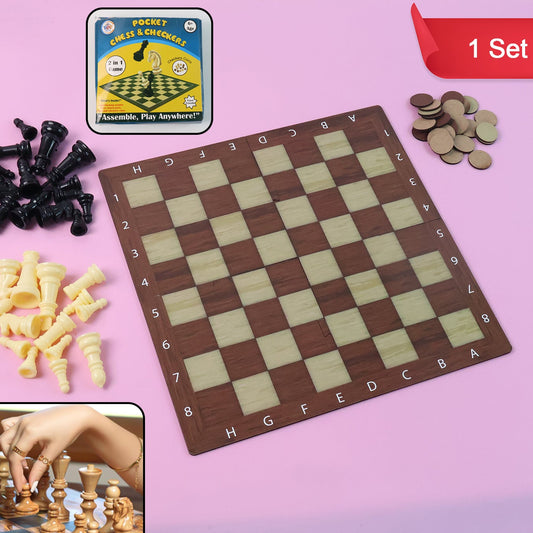 2-in-1 Chess and Checkers Travel Game Set - Foldable Board with Pieces (1 Set) - Happy Price - Image 1