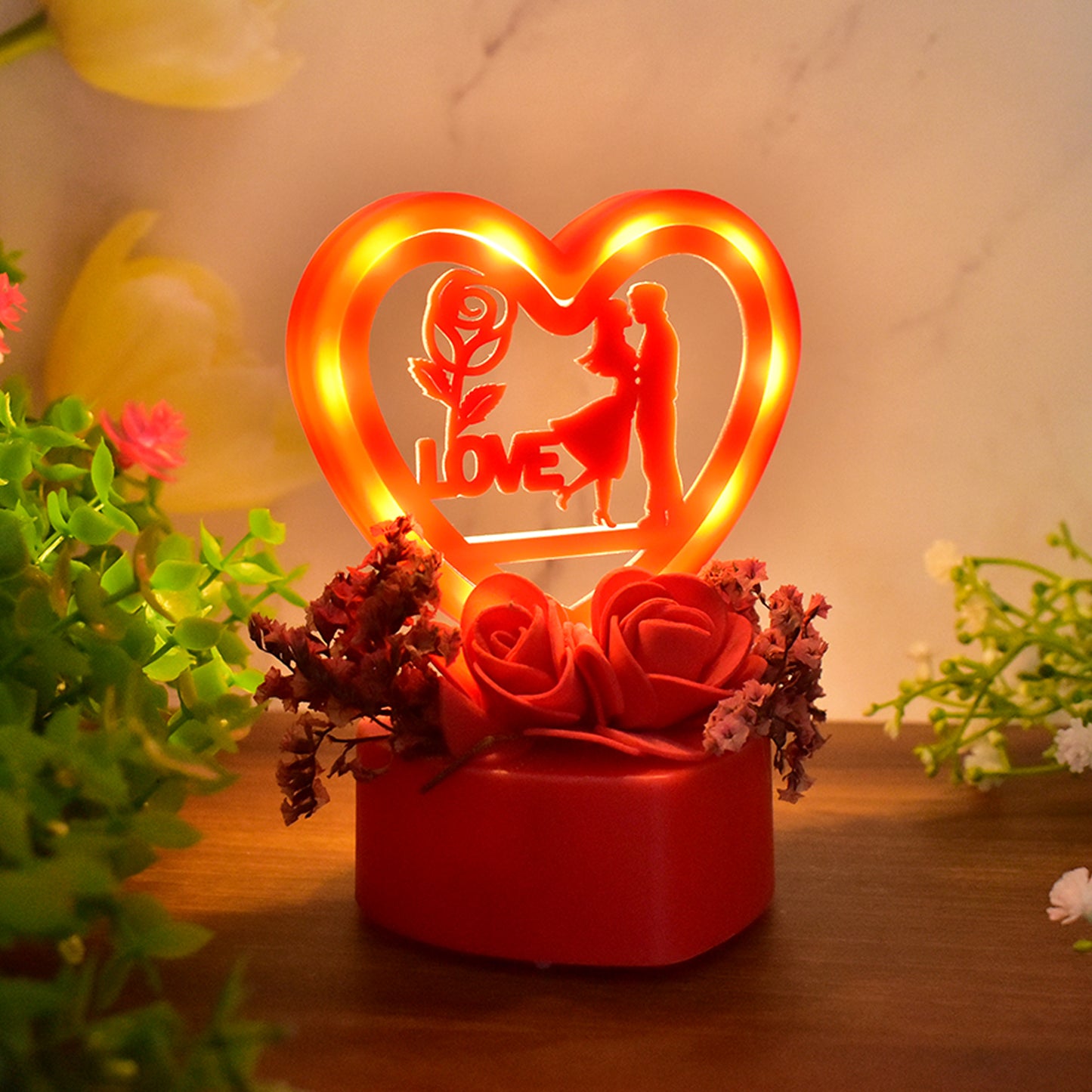 Romantic Couple Heart Showpiece with Rose Base - 1 Pc - Happy Price - Image 3