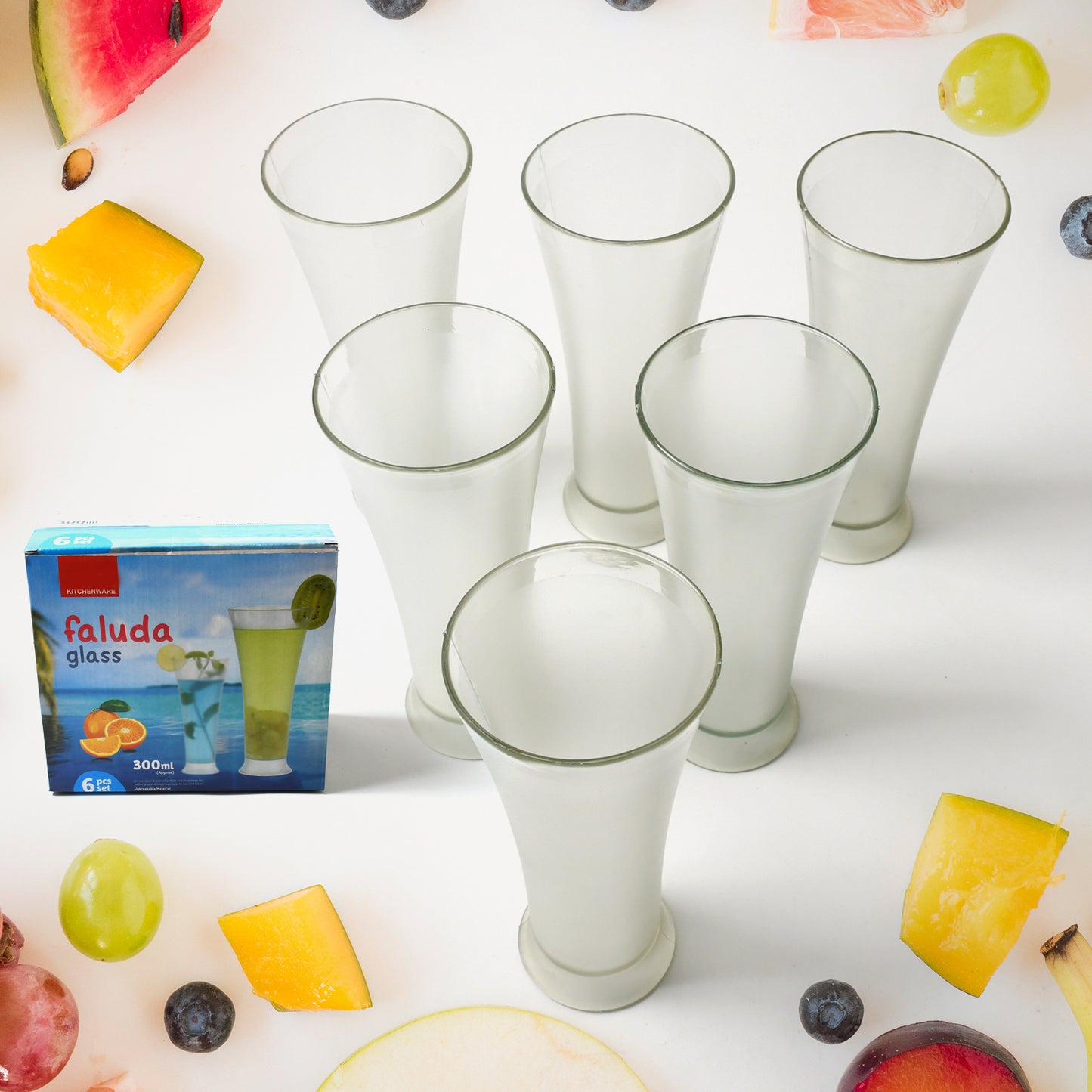 High Quality Faluda Ice Cream Juicer And Water Glasses Set Of 6 Transparent Drinking Water Glasses Stylish Glasses For Faluda Water Juice Glass Set Of 6 Pcs (300 Ml Approx) - Happy Price - Image 2