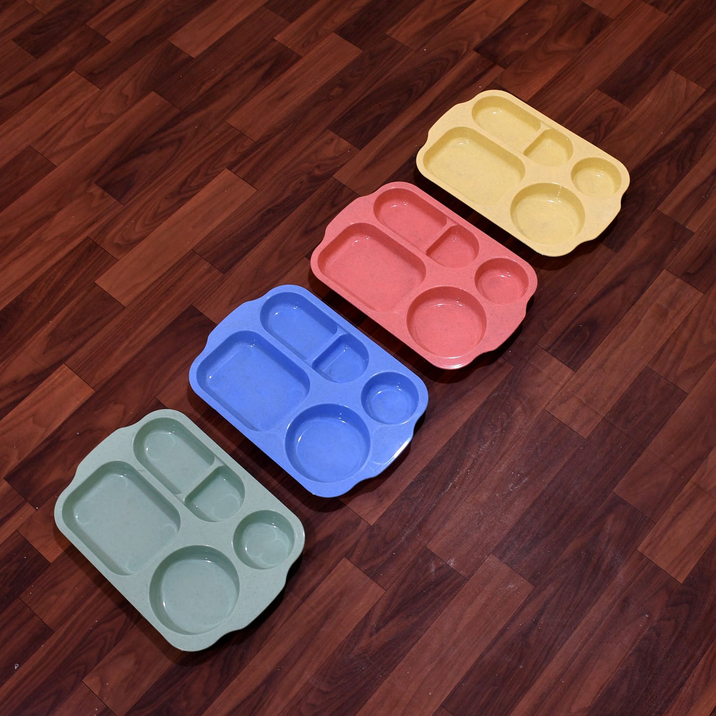 Divided Plates 5 Compartments 32 Cm Split Plates Shatterproof Separating Plates For Kids And Adults Microwave And Dishwasher Tableware Set Multi-colour Modern (4 Pc Set) - Happy Price - Image 6