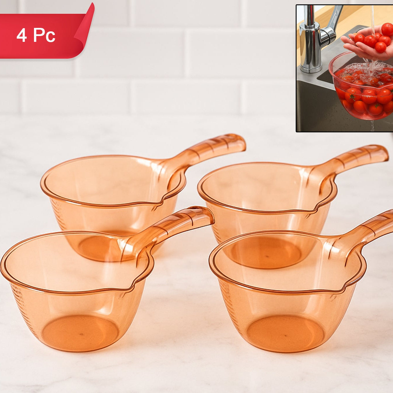 Set of 4 Multipurpose Kitchen Bowls (1100 ML Each) with Strainer and Handle - Happy Price - Image 1