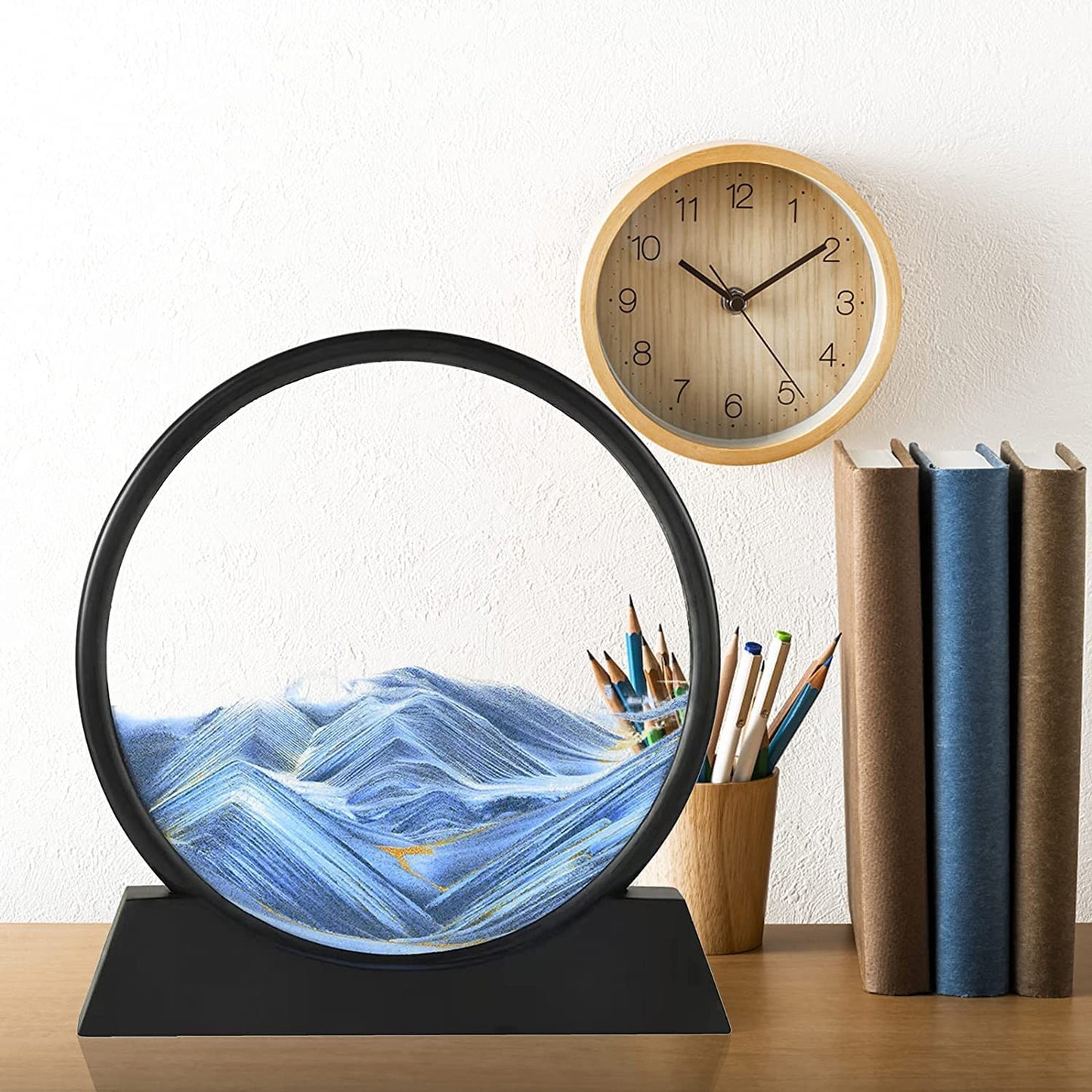 Moving Sand Art Picture Decor 3d Deep Sea Sandscape Liquid Motion Round Glass Frame Display Flowing Sand Relaxing Gift For Kids Adults Painting Artistic Sandscape For Home Office Ornament Desktop Art Bookshelves Decoration (1 Pc ) - Happy Price - Image 6