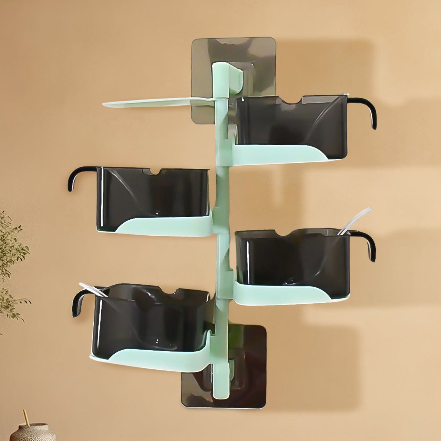 Rotating Spice Jars Vertical Rotatable Seasoning Box 5 Section  Tier With 5 Spoon (1 Set) - Happy Price - Image 2