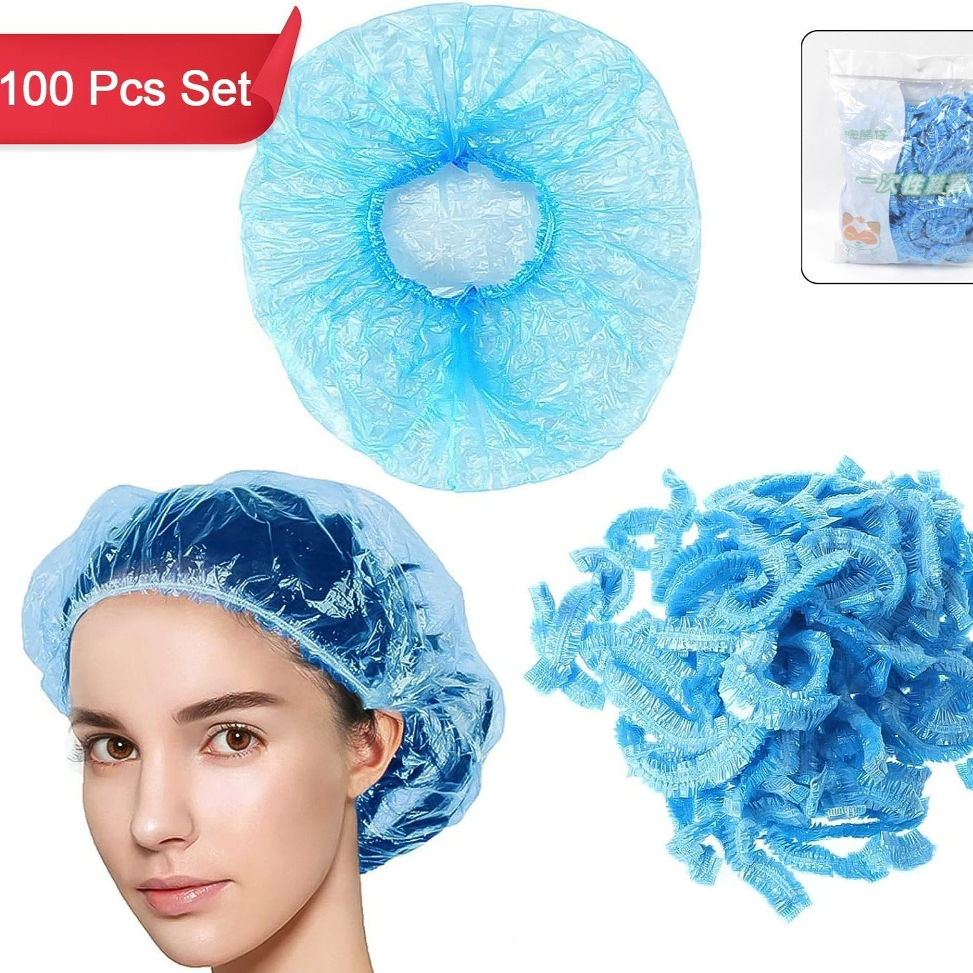 Shower Cap Waterproof Disposable Shower Cap 100 Pieces - Happy Price - Image 1