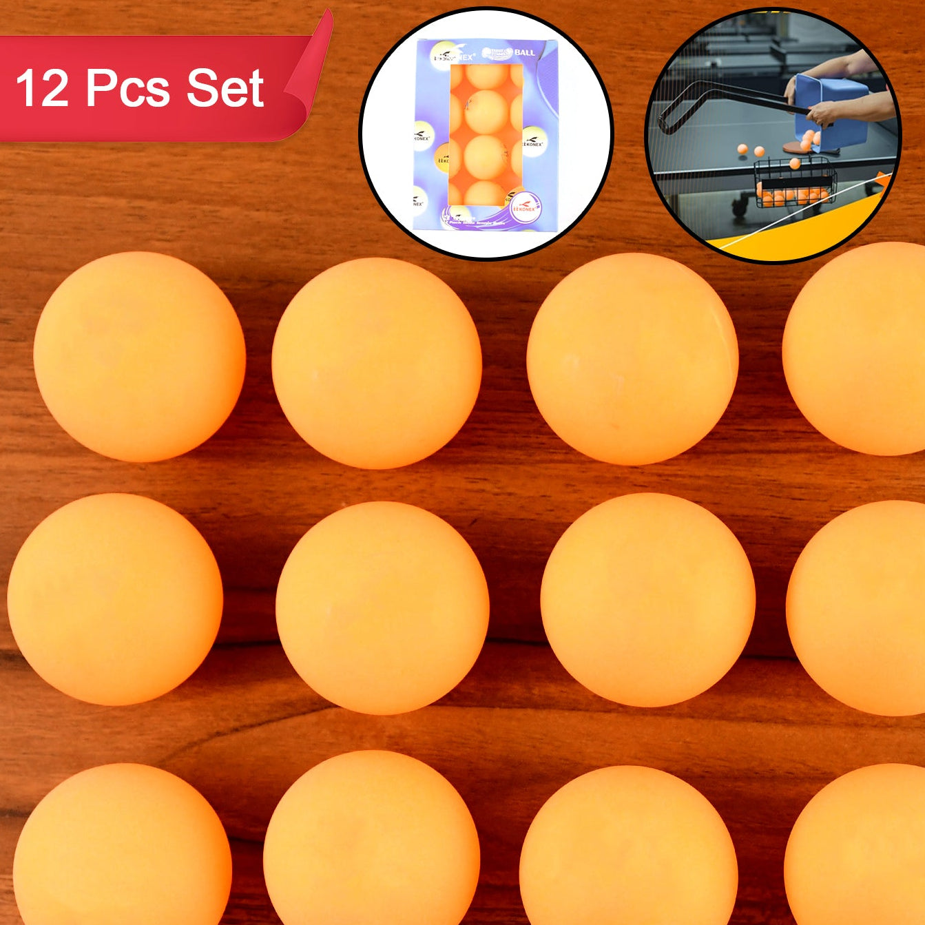 Konex Star Table Tennis Balls - 12 Pcs Set, 40mm Orange ABS Plastic - Happy Price - Image 1