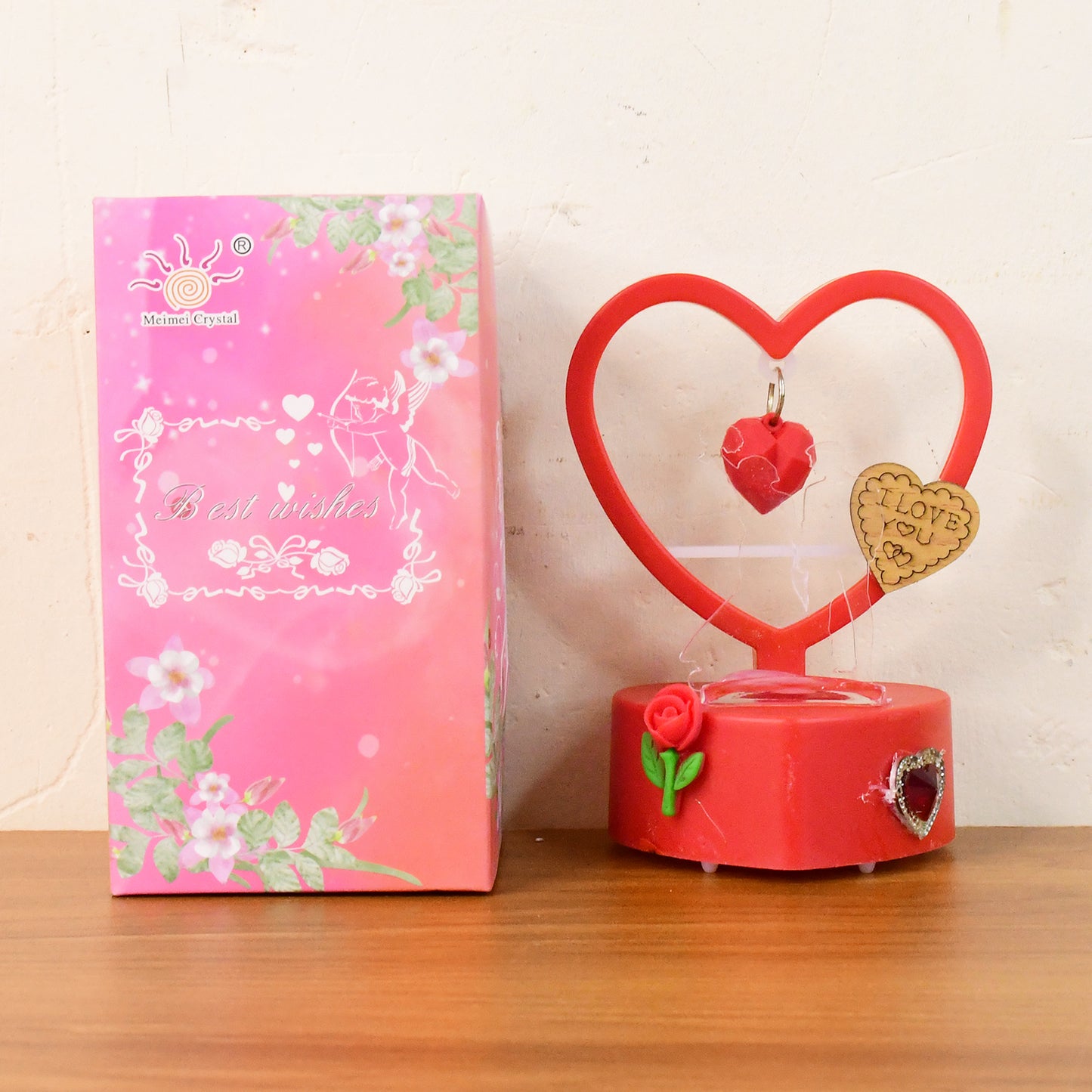 Romantic Heart LED Light Showpiece with Hanging Hearts & Rose - 1 Pc