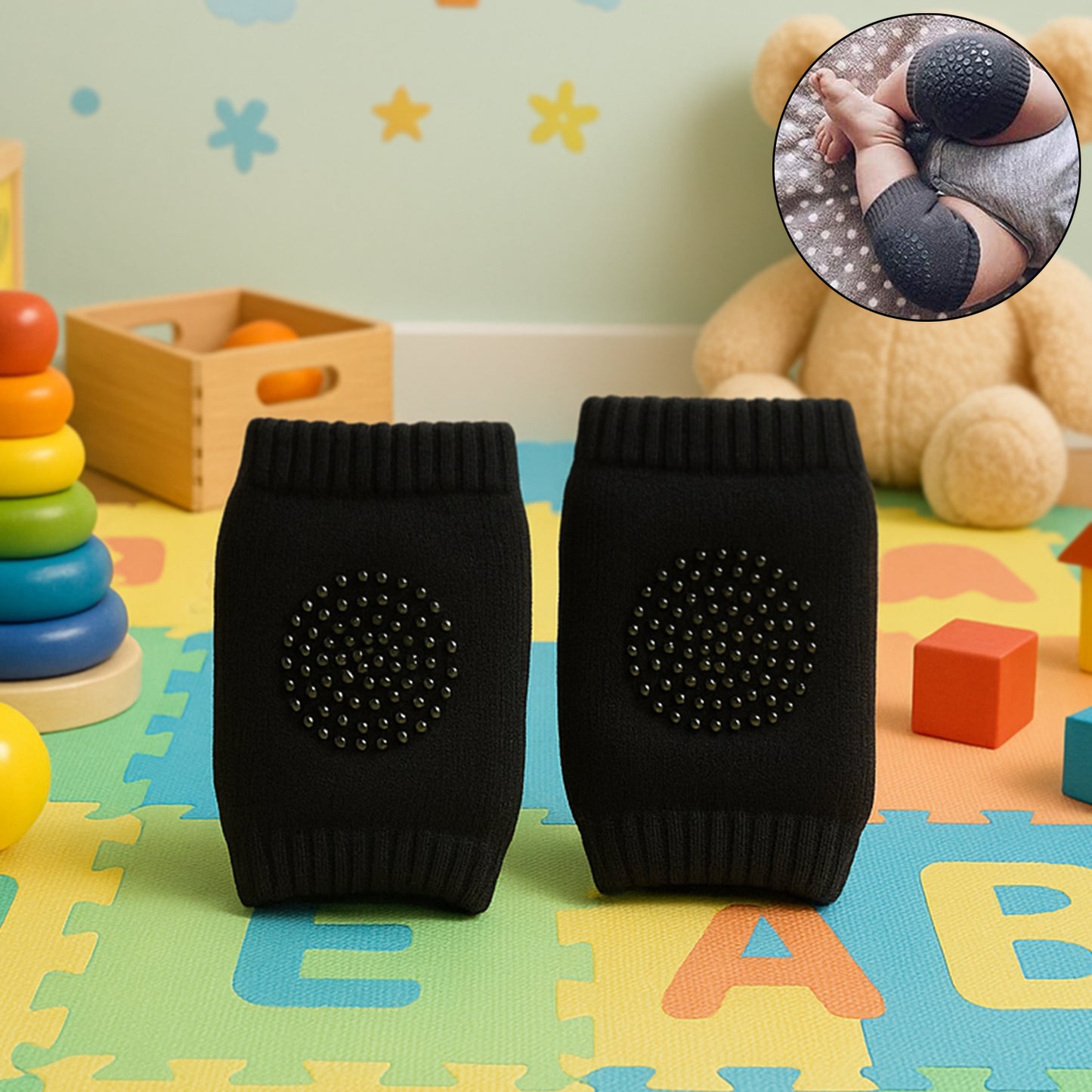 Black Toddler Wool Knit Leg Warmer (Knee Guard) - Happy Price - Image 2