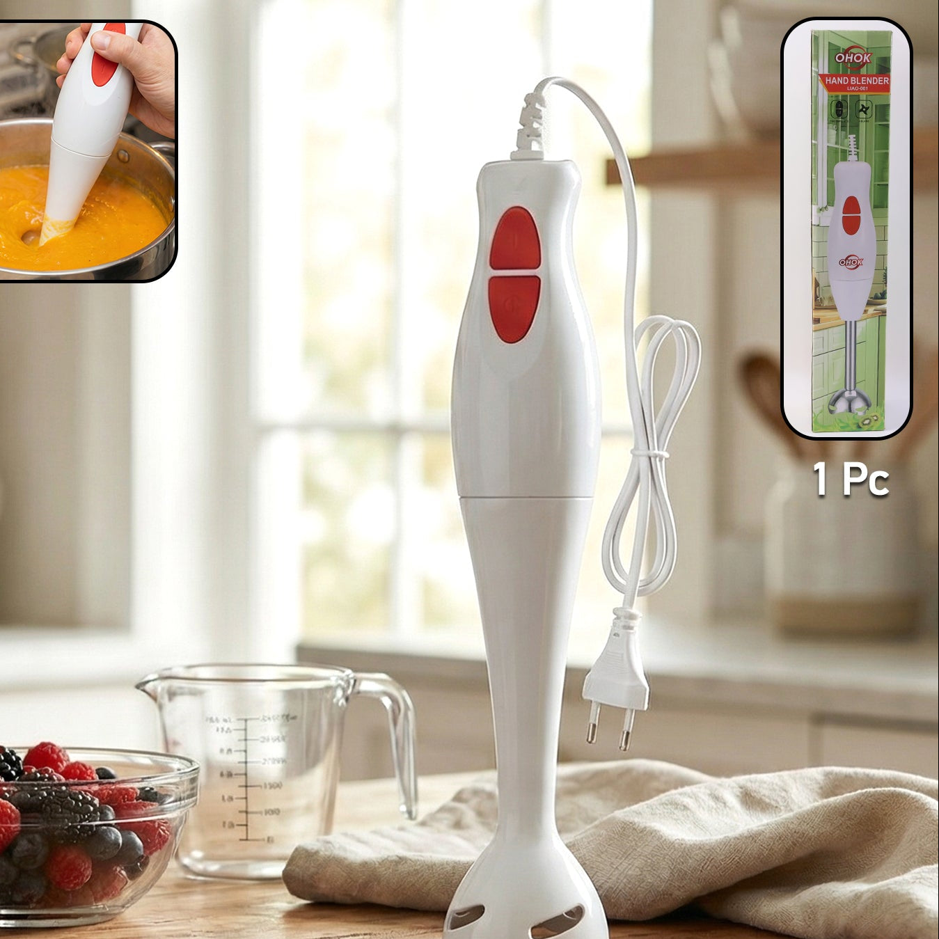 Electric Hand Blender Stick - 1 Pc Stainless Steel Blade Immersion Mixer - Happy Price - Image 1