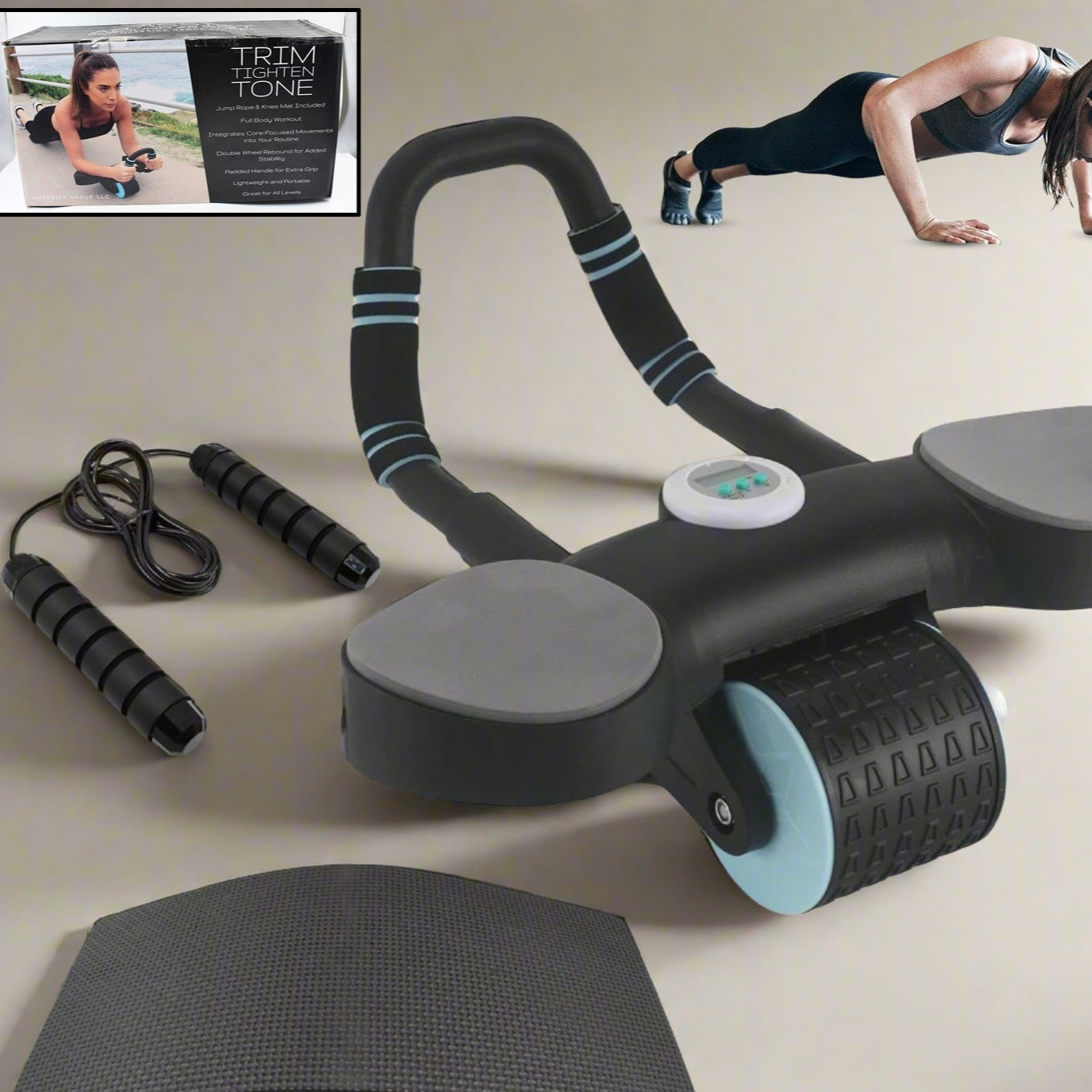 Abdominal Wheel Roller Widened Elbow Support Roller With Timer  Skipping Rope (1 Set) - Happy Price - Image 1