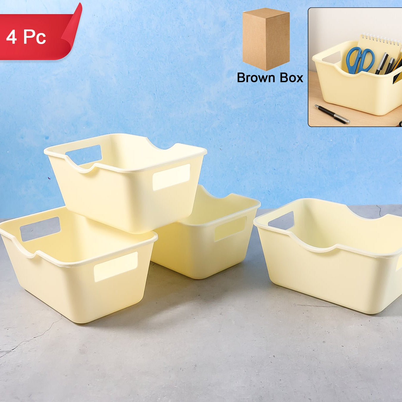 Set of 4 Plastic Storage Baskets with Handles - 15 x 10.5 cm Utility Organizers - Happy Price - Image 1