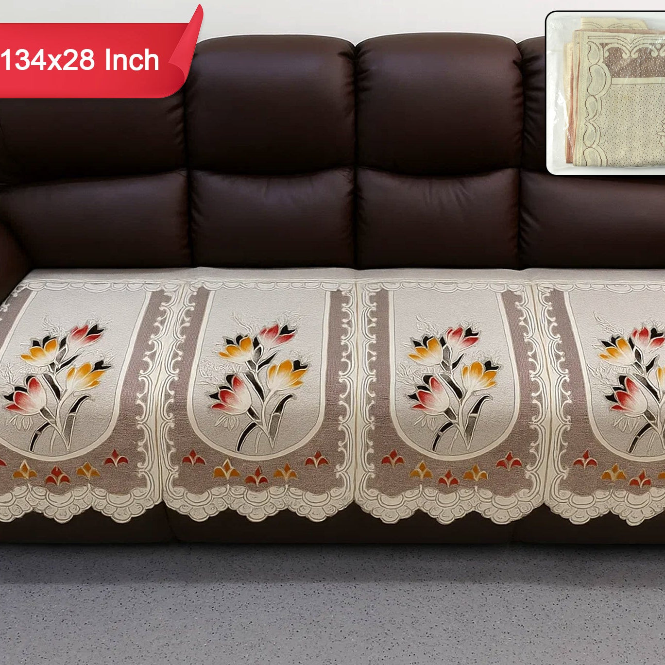 Floral Sofa Seat Protector Runner - 134x28 Inch - Happy Price - Image 1