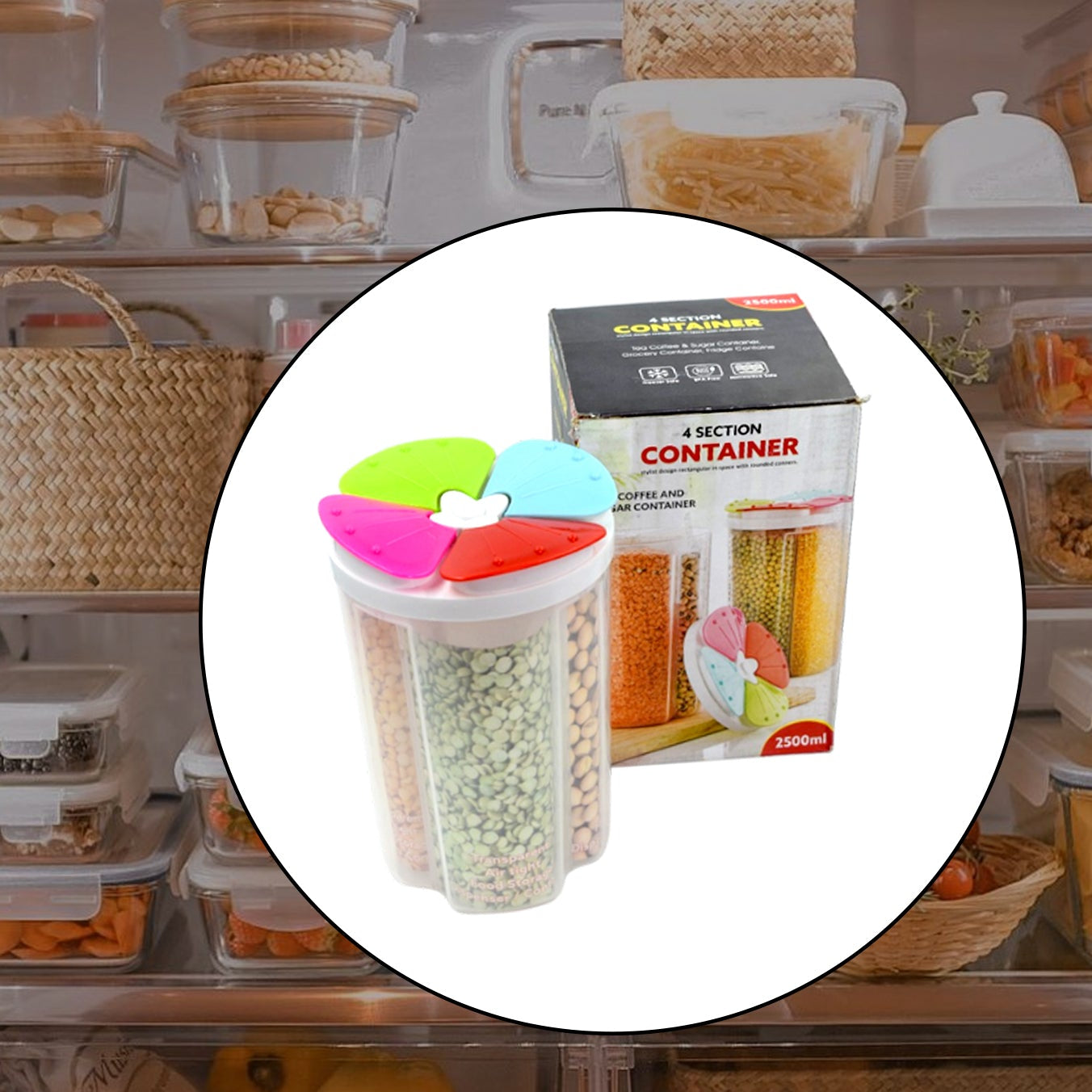 4 Section Storage Containers Airtight Transparent Food Plastic Storage Container - Happy Price - Image 1