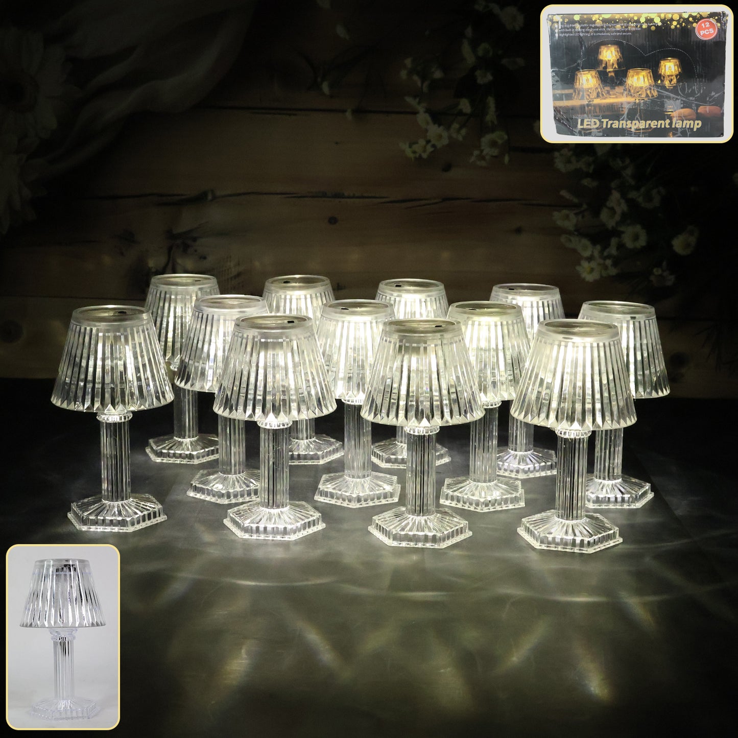 Set of 12 Crystal Effect LED Table Lamps - Battery Operated Decorative Lights - Happy Price - Image 7