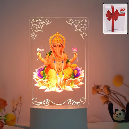 Beautiful 3d Lord Ganesh Frame With Soft White Light (1 Pc) - Happy Price - Image 1