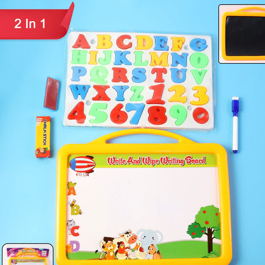 2-in-1 Kids Double-Sided Writing Board Set - Whiteboard & Blackboard with Magnetic Learning Pieces - Happy Price - Image 1