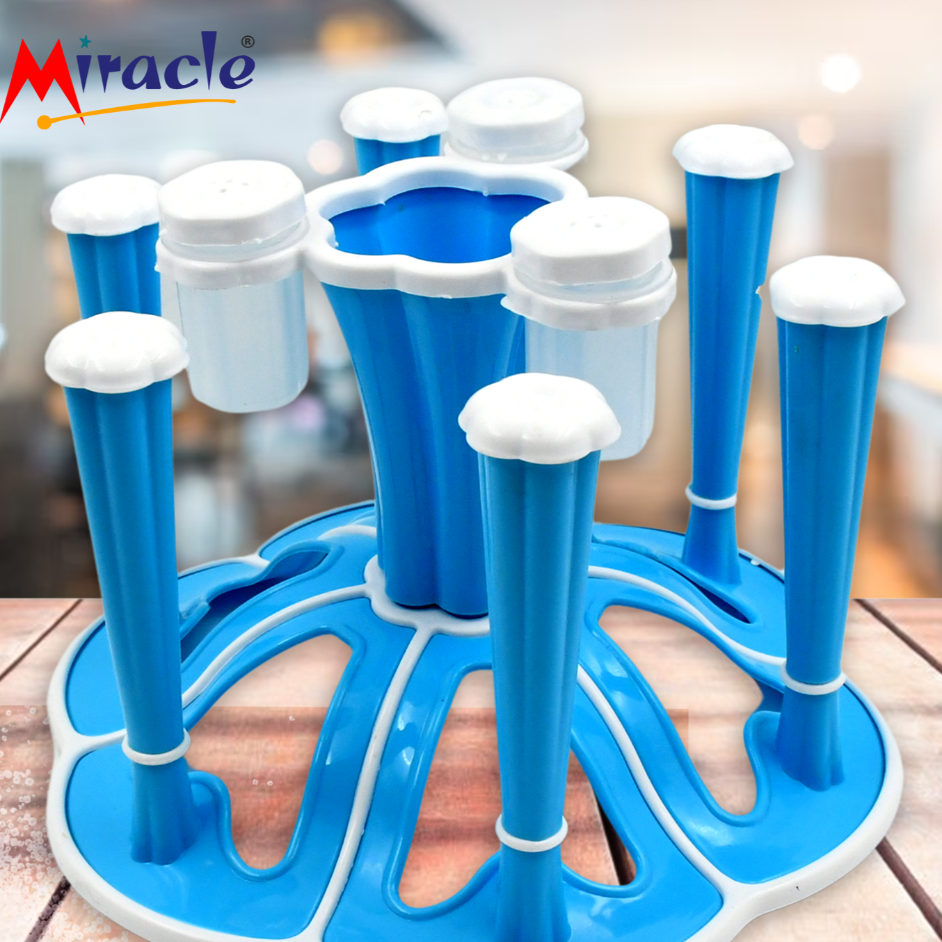 Miracle Plastic Glass Stand  Tumbler Holder  Glass Holder For Kitchen  Dining Table 6 Glasses Stand With 3 Pepper Salt (Moq - 2 Pcs) - Happy Price - Image 1
