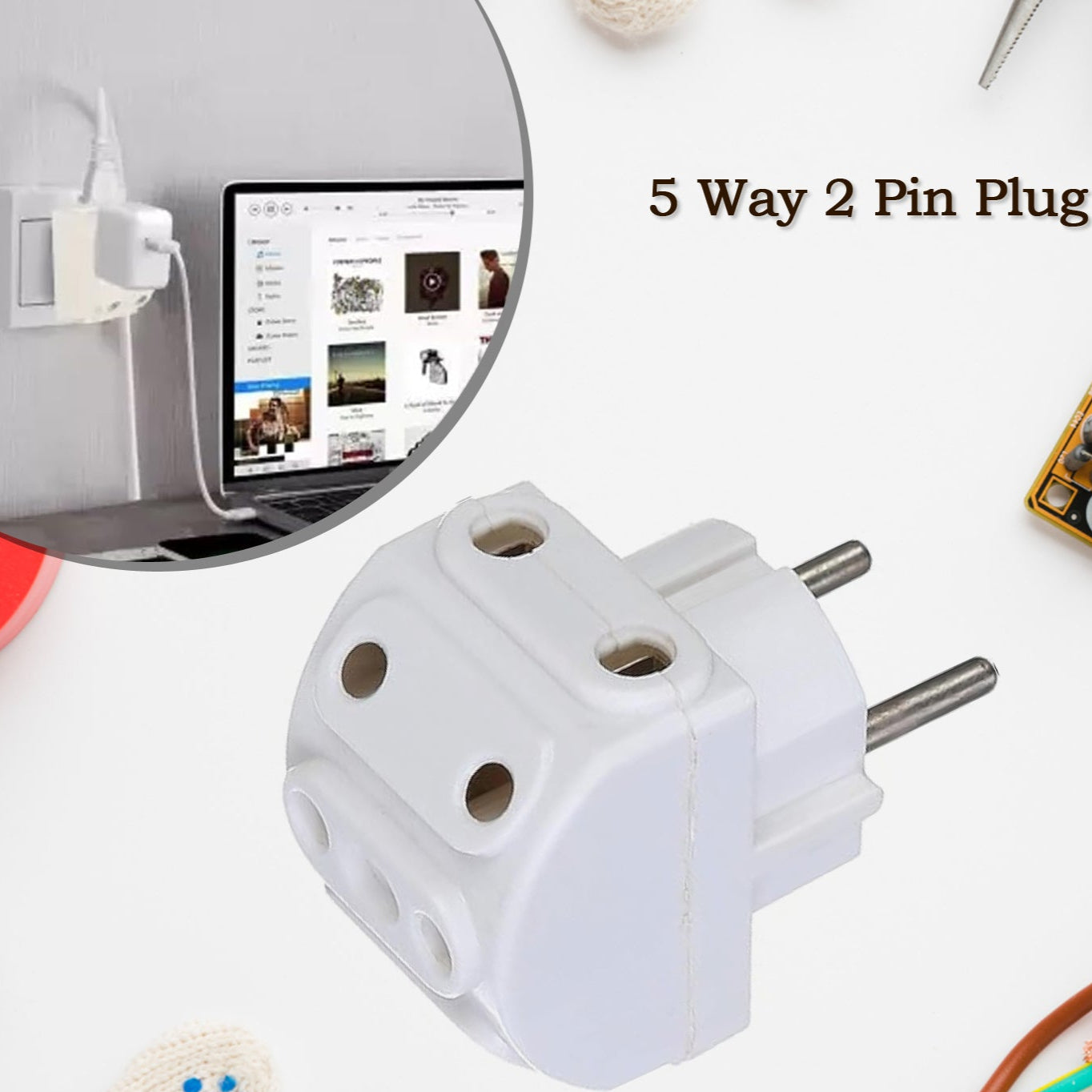 5-way 2 Pin Multi-plug Socket  Converter (1 Pc) - Happy Price - Image 1