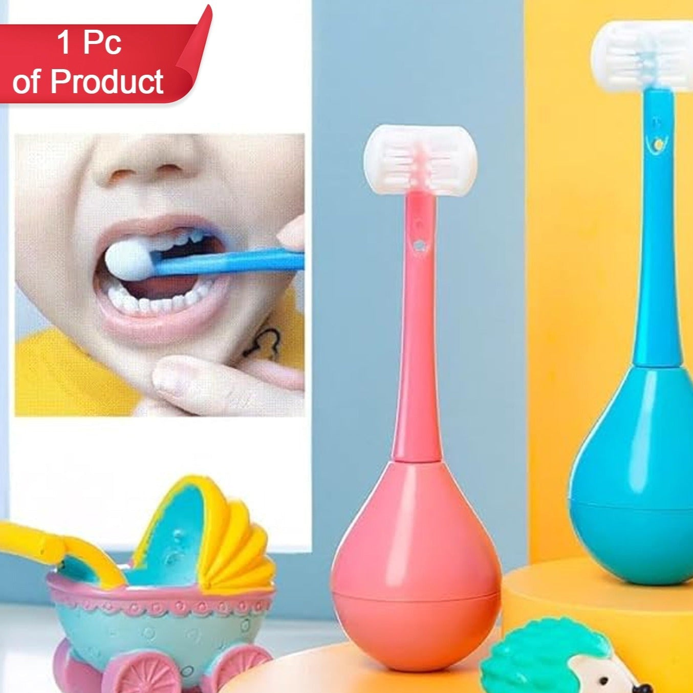 Toddler Toothbrush - Soft Bristle Toothbrush - 3-sided Training Toothbrush With Silicone Head Inverted Cleaning Toothbrush For Aged 2-12 Childrens Cleaning (1 Pc) - Happy Price - Image 1