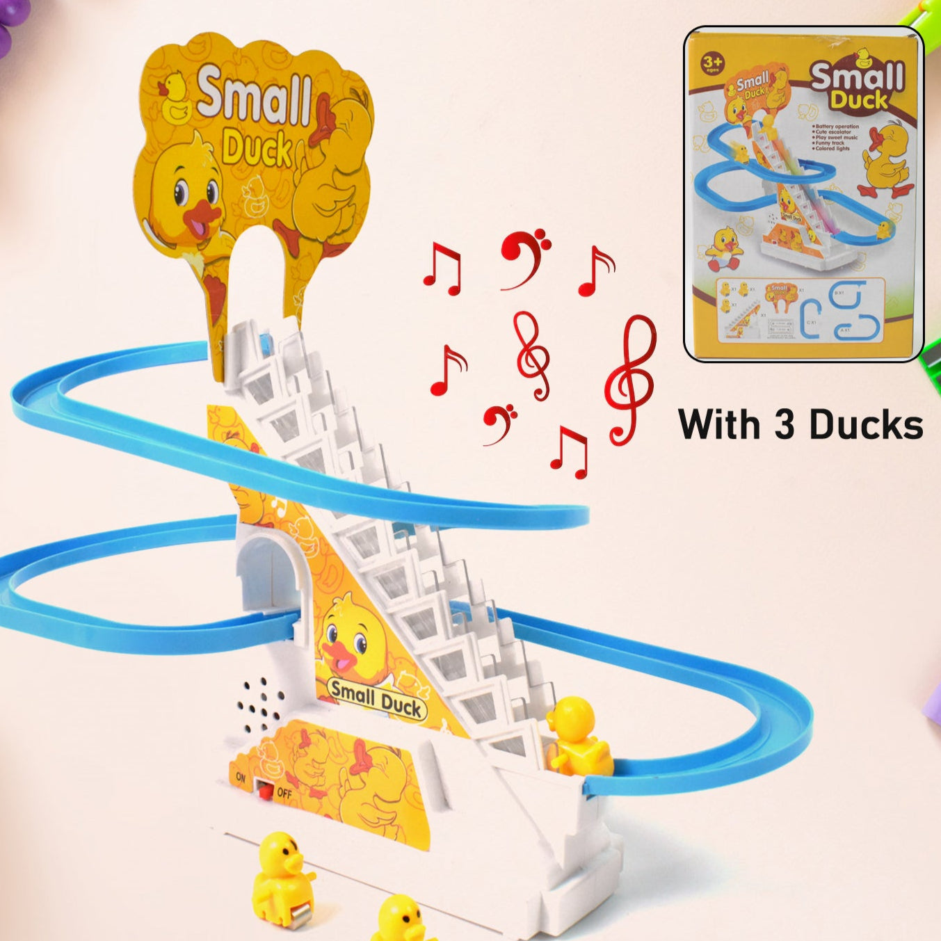 Ducks Climb Stairs Toy Roller Coaster Electric Duck Chasing Race Track Set Fun Duck Stair Climbing Toy With Flashing Lights Music And 3 Ducks Small Ducks Climbing Toys - Happy Price - Image 1