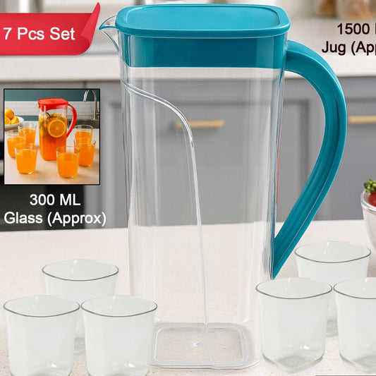 7-Piece Plastic Drinkware Set: 1.5L Jug with 6 x 200ml Glasses - Happy Price - Image 1