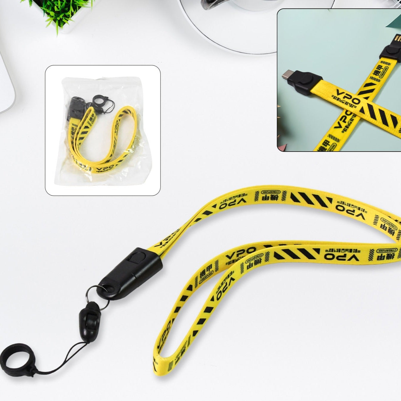 2 In 1 Lanyard Strap Usb Charging Cable (1 Pc) - Happy Price - Image 1