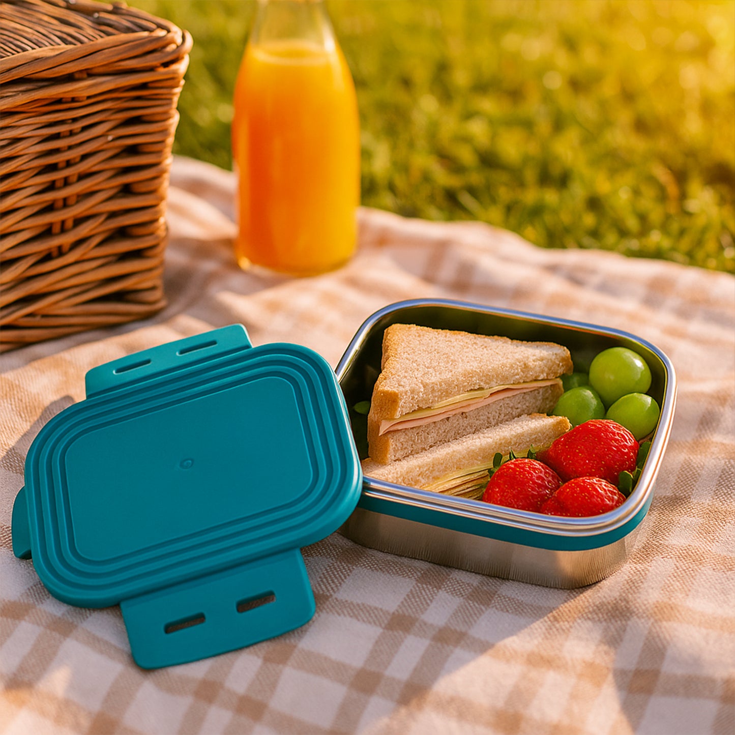 Apex Stainless Steel Mini Food Container, 200 ML, Teal Leak-Proof Lid - Happy Price - Image 4