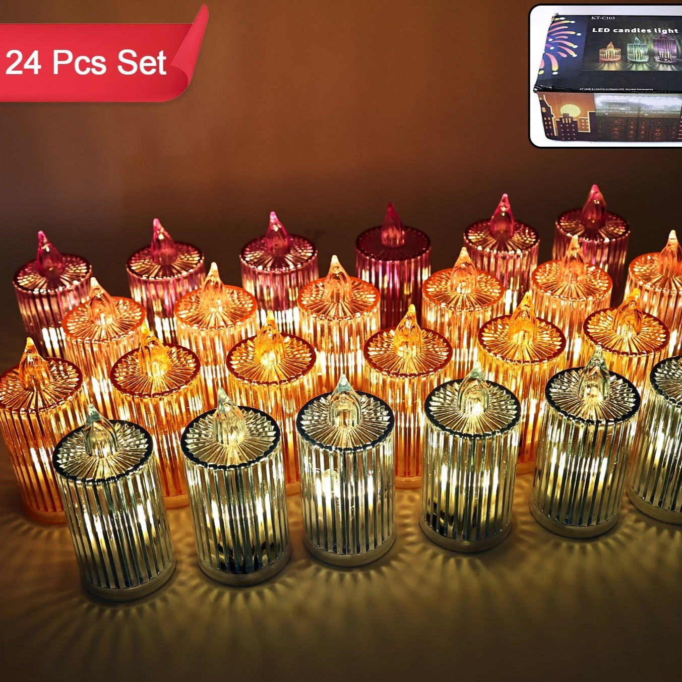 Decorative Flameless Electronic Led Candle Light Set (24 Pc) - Happy Price - Image 1