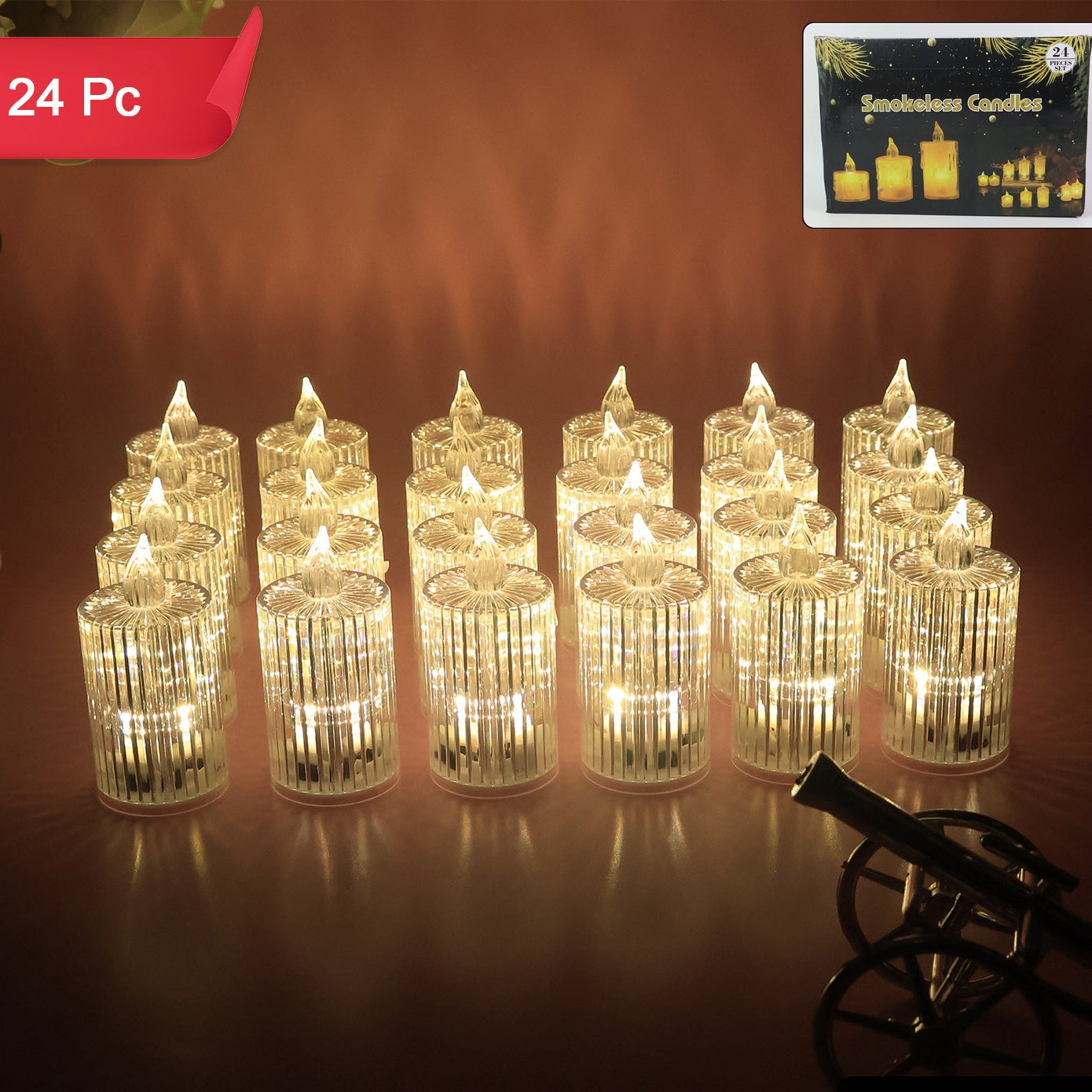 Set of 24 LED Flameless Decorative Tealight Candles - Smokeless & Safe for Festivals - Happy Price - Image 1