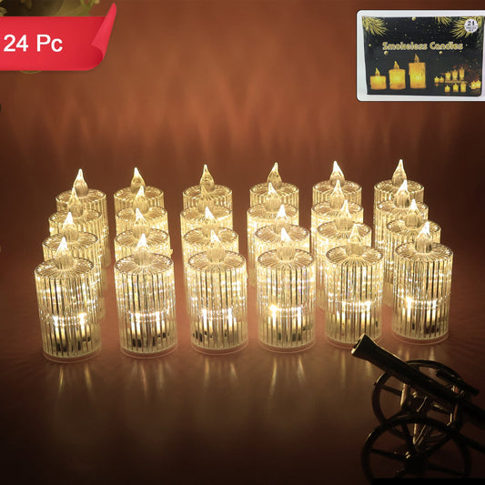 Set of 24 LED Flameless Decorative Tealight Candles - Smokeless & Safe for Festivals - Happy Price - Image 1