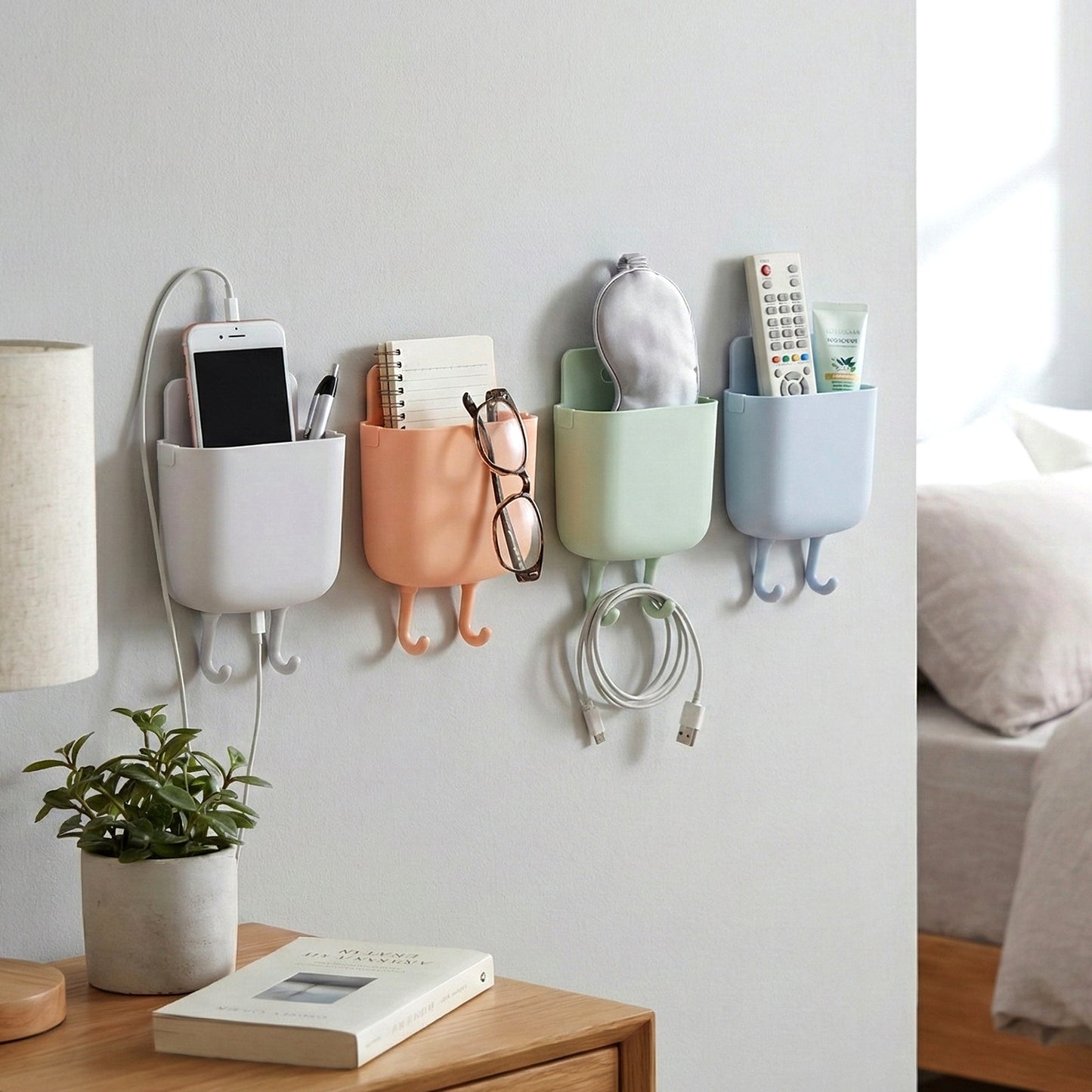 Set of 4 Plastic Wall Mount Holders for Mobile Charging & Accessories - Happy Price - Image 2