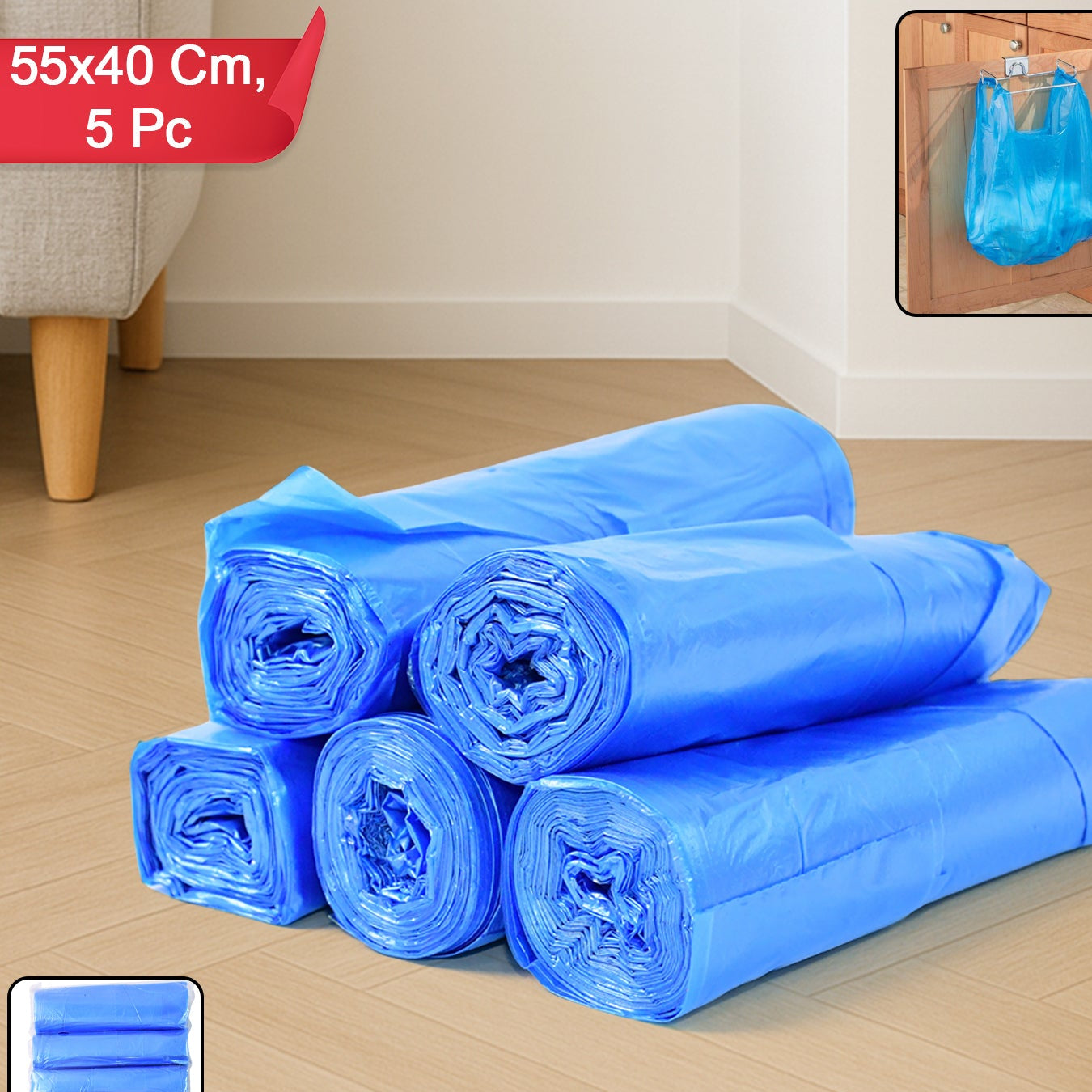 Disposable Garbage Bags 55 x 40 cm (5 Pc Roll) - Happy Price - Image 1