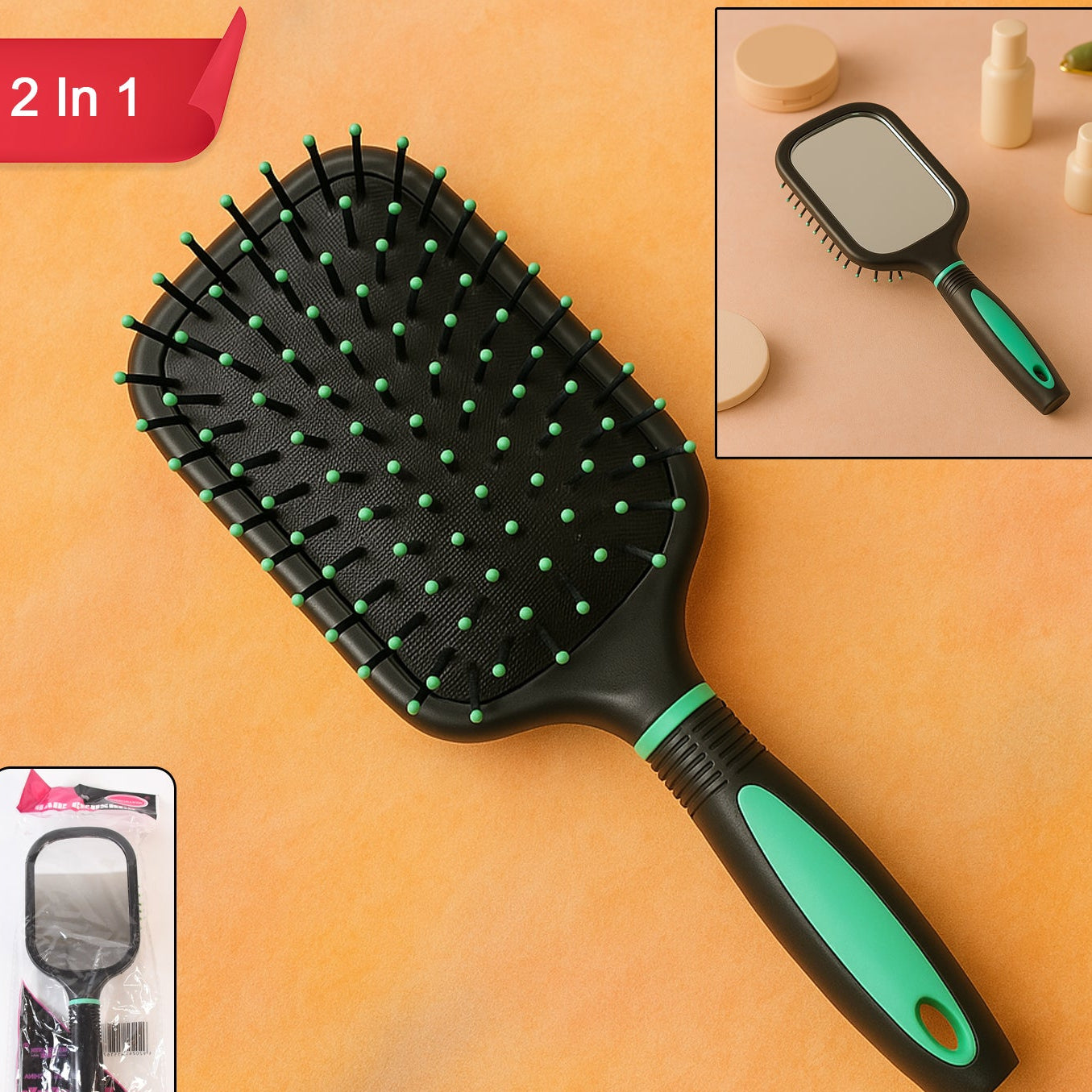 2-in-1 Detangling Hair Brush with Integrated Mirror - Happy Price - Image 1