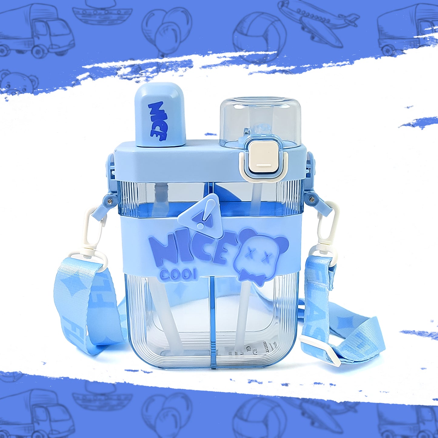 2in1 Dual Compartment Water Bottle With Straw And Adjustable Shoulder Straps (1 Pc  Multi Color) - Happy Price - Image 2