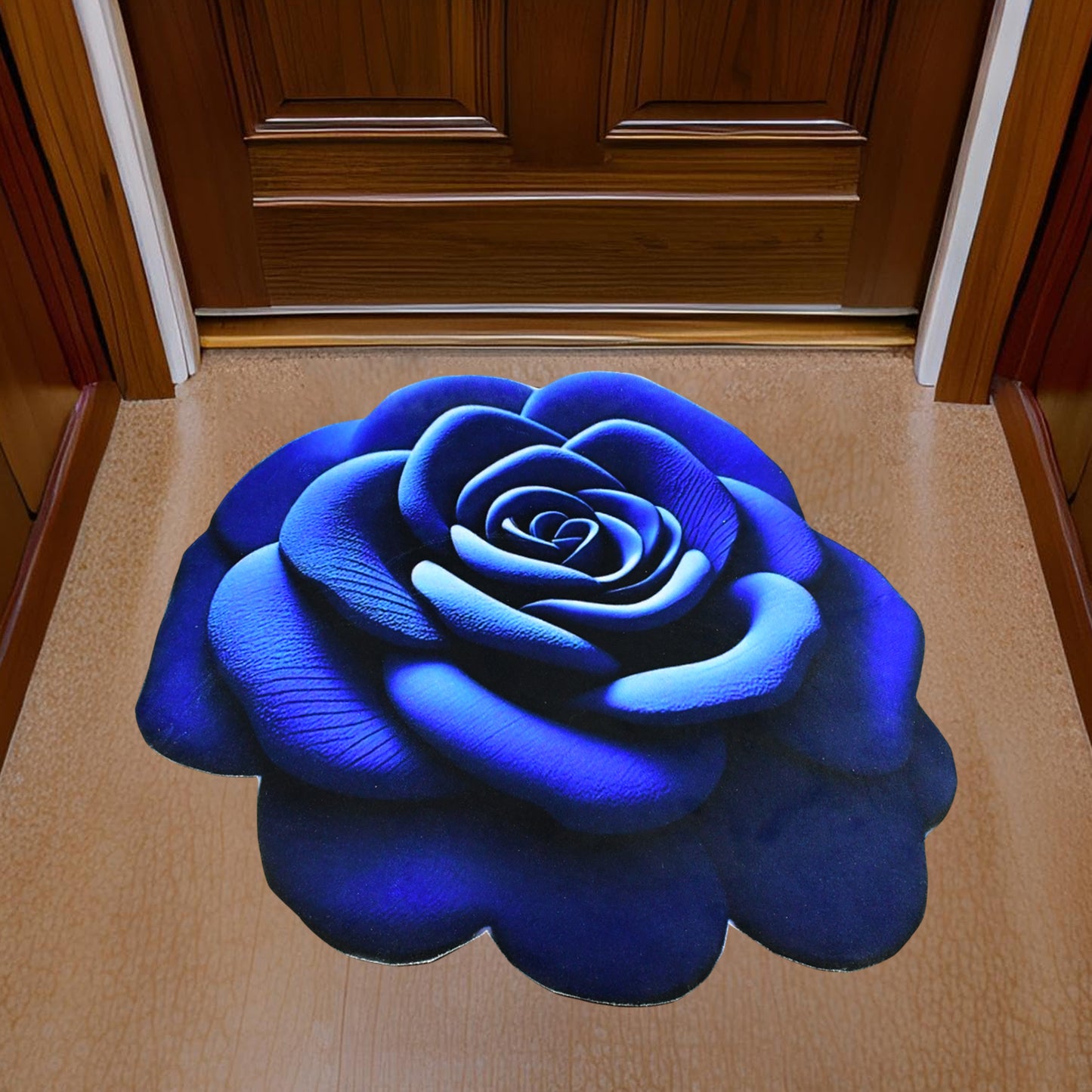 Rose Shaped Velvet Floor Mat - 1 Pc Blue - Happy Price - Image 4