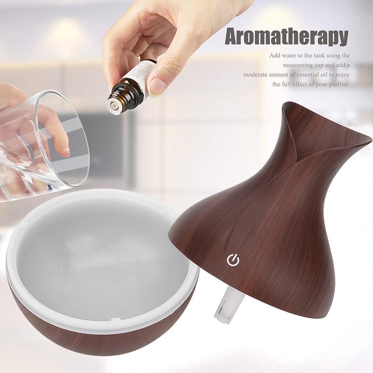 Mini Wooden Vase Humidifier with Cool Mist & LED Light (1 Pc, 130 ML) - Happy Price - Image 1
