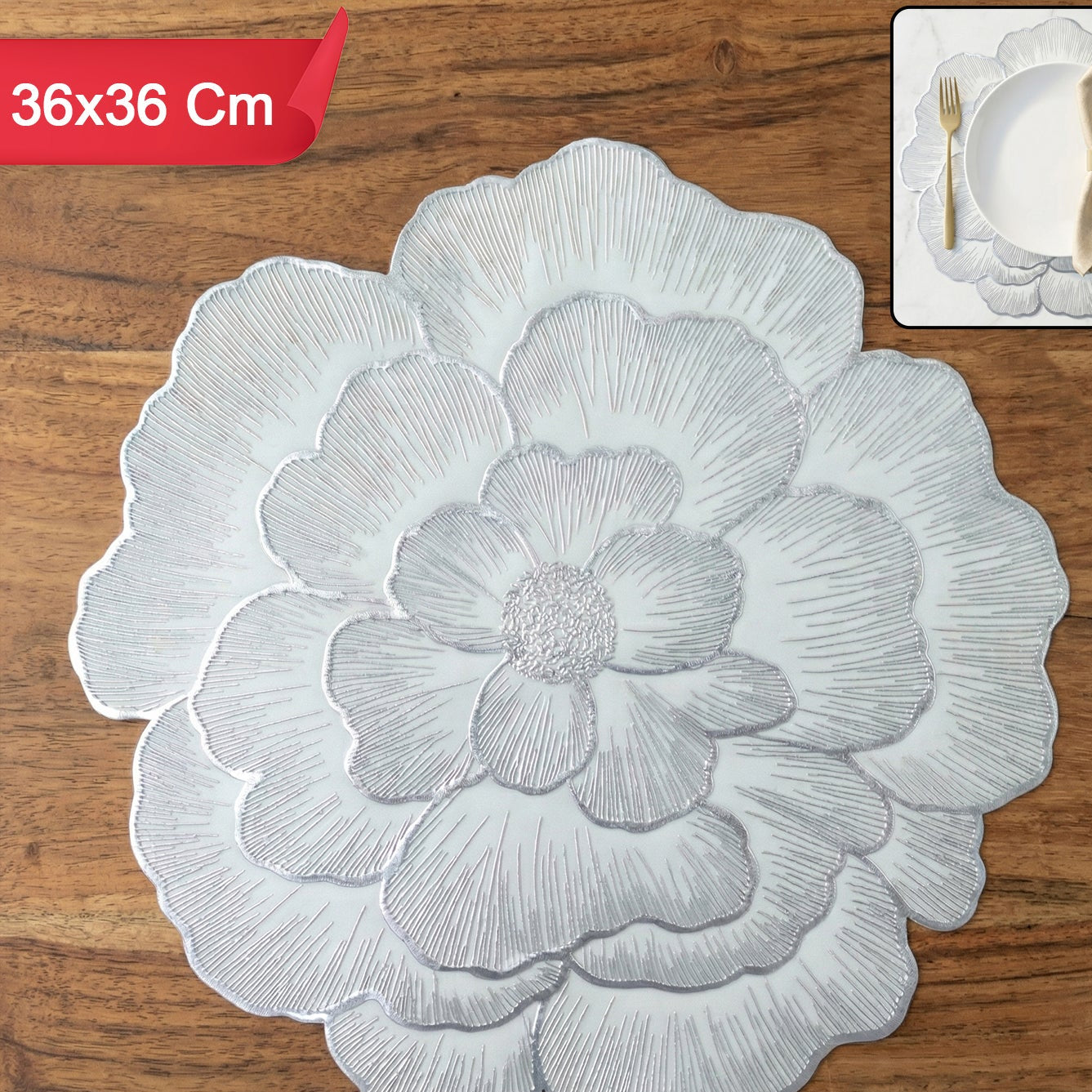 Round Floral Design Pvc Table Mat 1 Pc 36x36 Cm