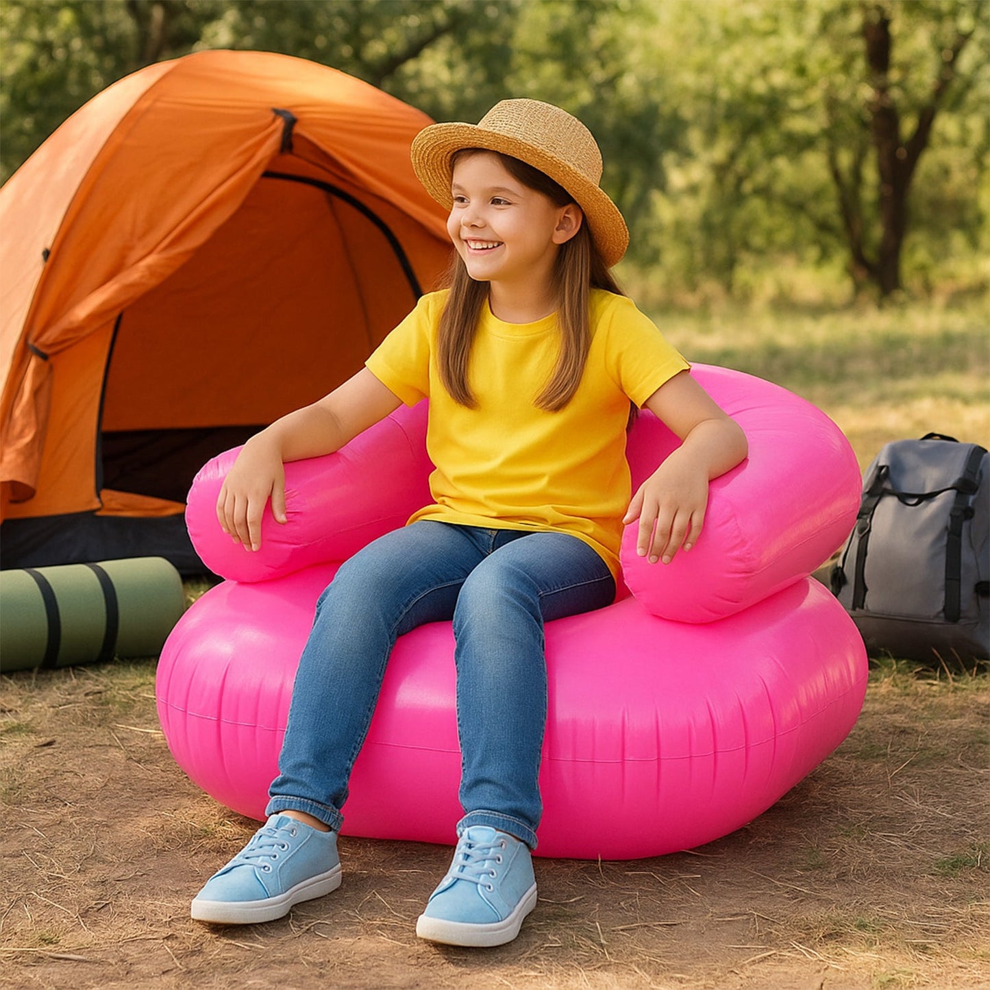 Kids Inflatable Sofa Chair - 28 Inch Portable Seat for Camping & Play - Happy Price - Image 1