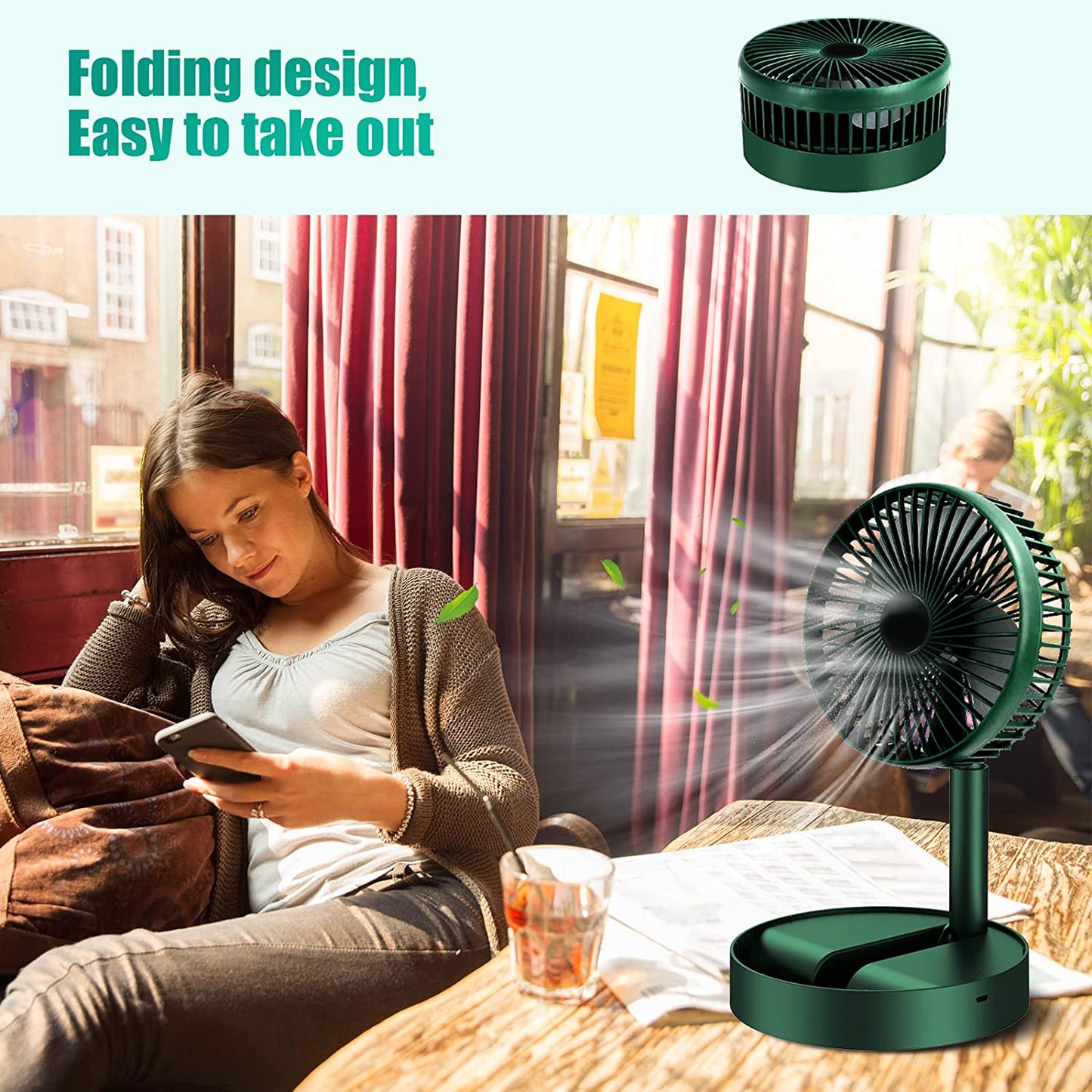 Telescopic Electric Desktop Fan Height Adjustable Foldable  Portable For Travelcarry  Silent Table Top Personal Fan For Bedside Office Table (Battery Not Include) - Happy Price - Image 3