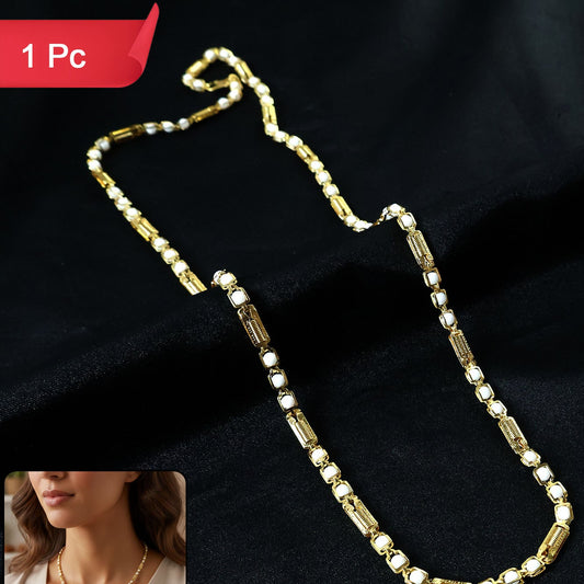 Gold-Tone Designer Chain Necklace with Stone Accents (1 Pc) - Happy Price - Image 1