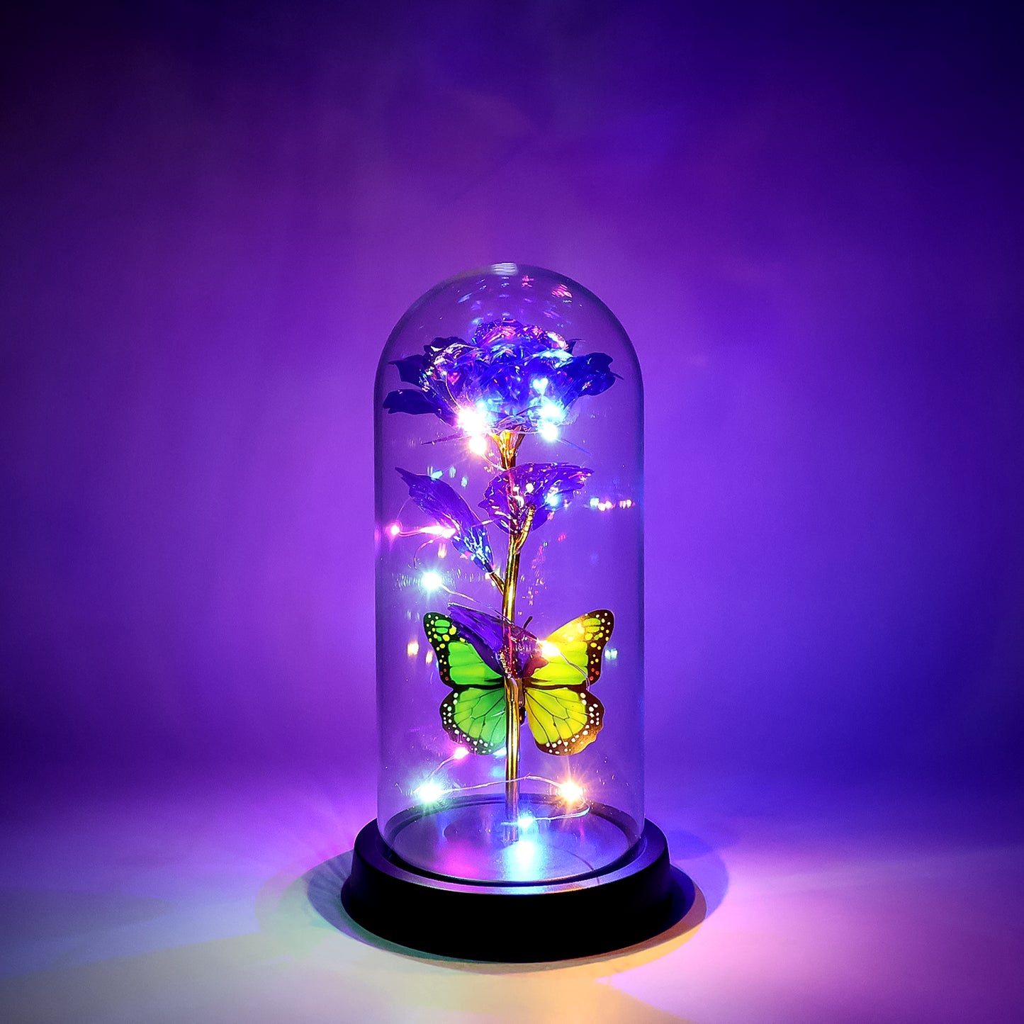 Led Preserved Rose With Colorful Butterfly In Plastic Dome (1 Pc  Mix Color) - Happy Price - Image 6