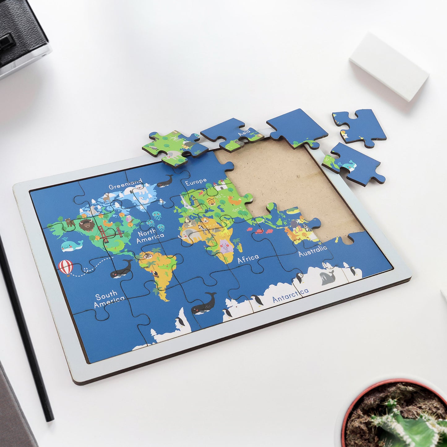 Wooden World Map Puzzle for Kids - Educational Geography Learning Toy (1 Set) - Happy Price - Image 5