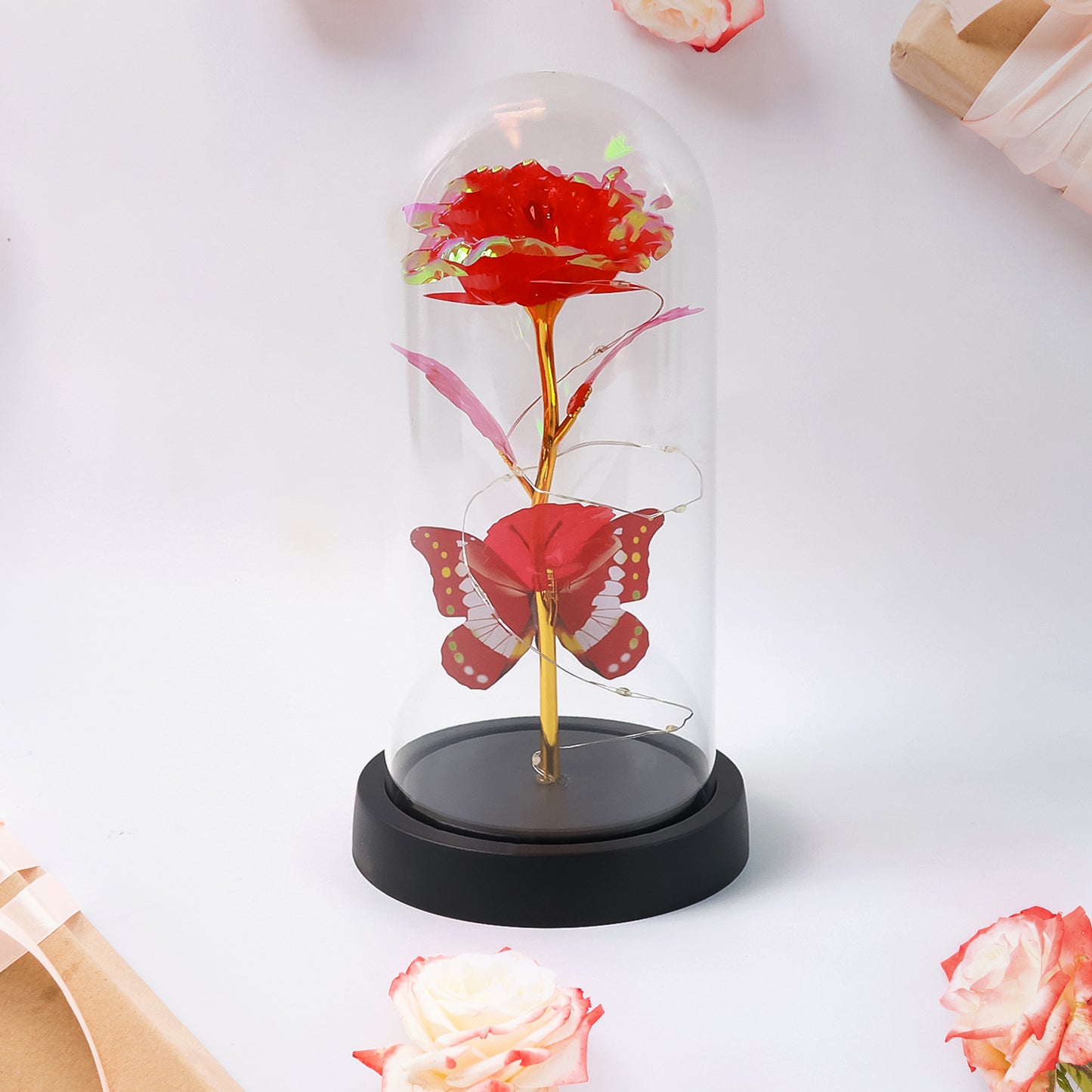 Elegant Led Eternal Rose In Plastic Dome (1 Pc  Battery Not Included) - Happy Price - Image 5