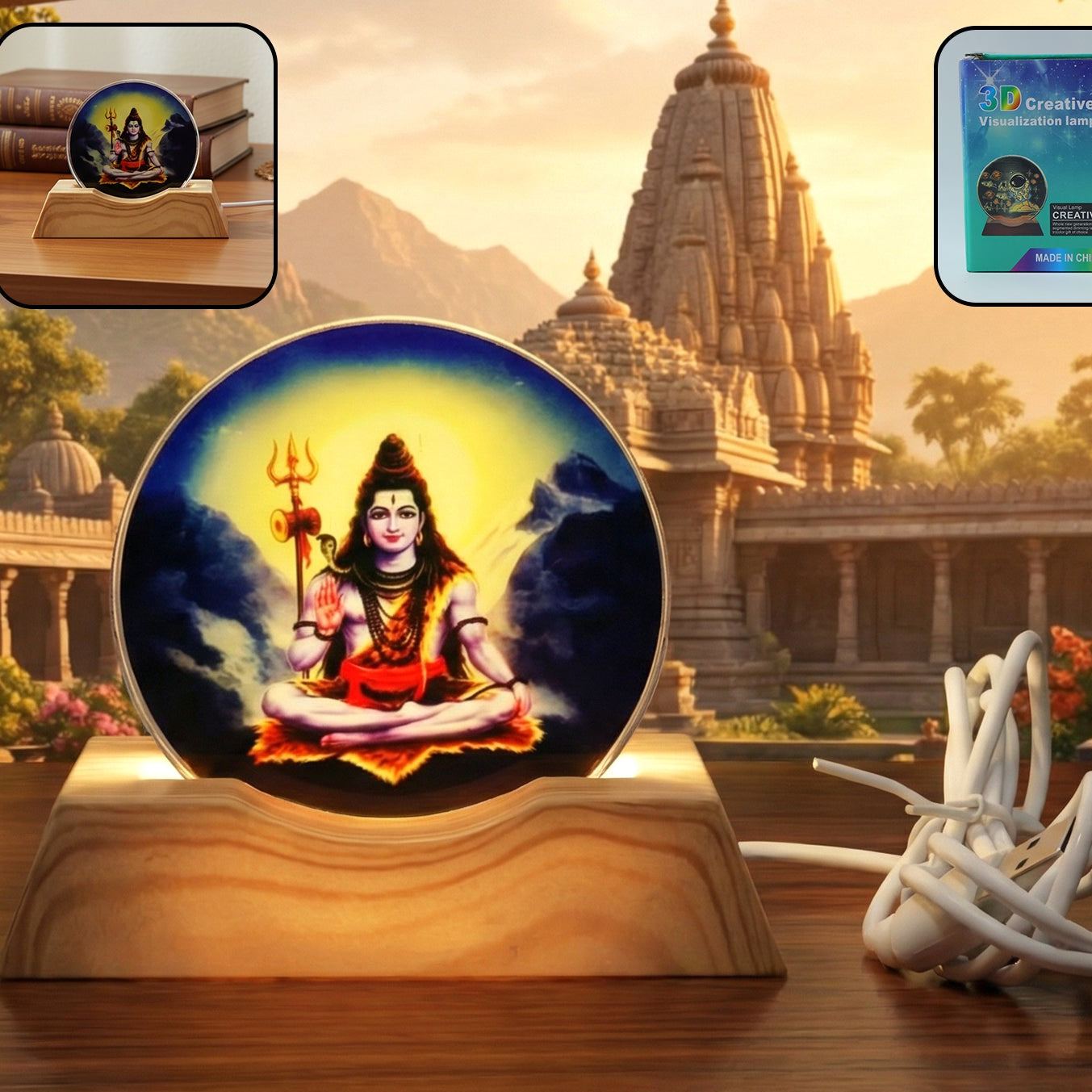 Lord Shiva 3D LED Night Lamp with Wooden Base (1 Pc) - Happy Price - Image 1