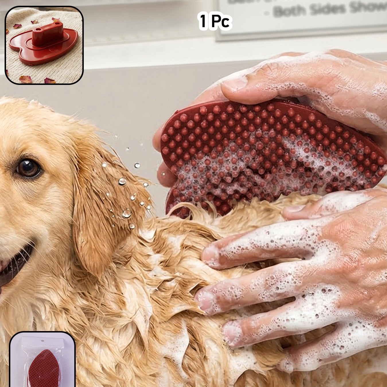 Premium Plastic Pet Bath Brush Soft Grooming Scrubber (1 Pc)