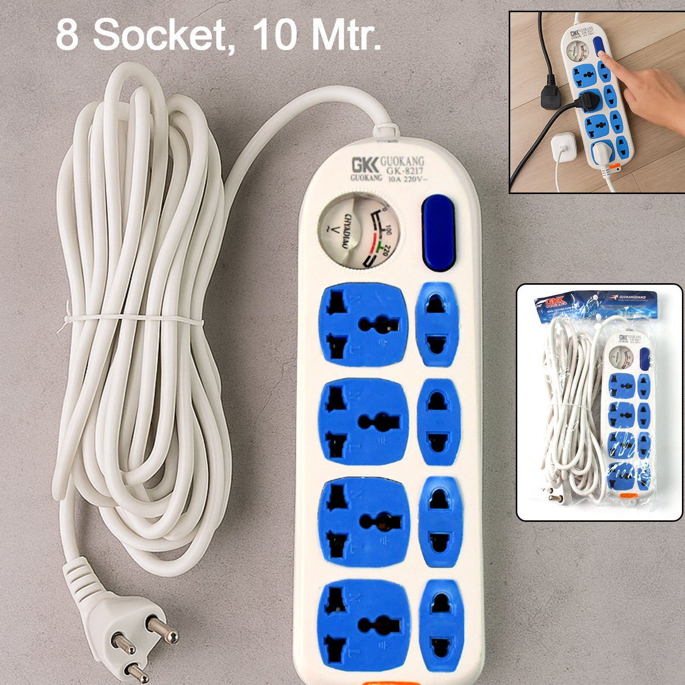 8 Socket Heavy Duty Extension Board with 10 Mtr Cable & Master Switch - Happy Price - Image 1
