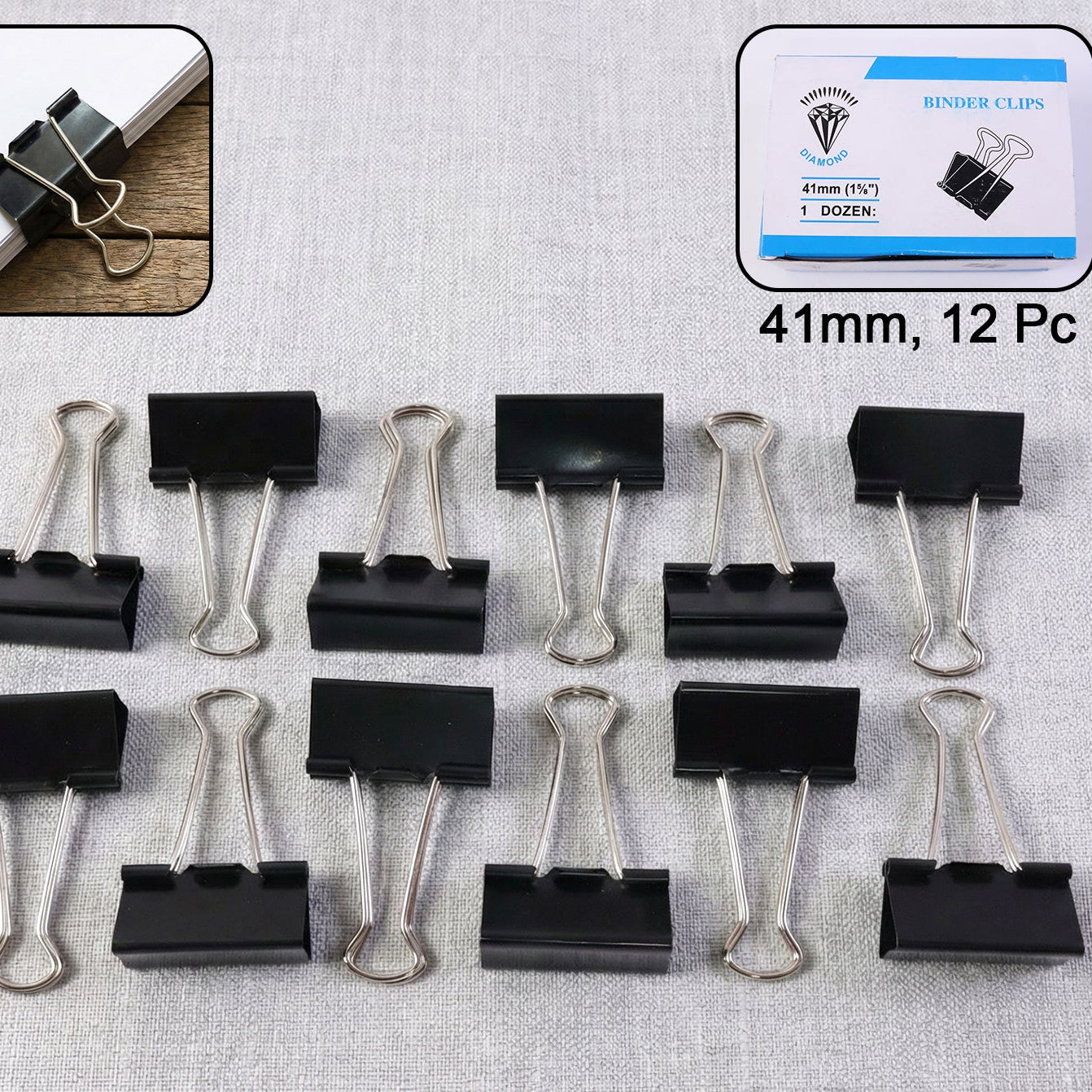 Heavy Duty Black Binder Clips - 41mm, 12 Piece Set for Large Paper Stacks - Happy Price - Image 1