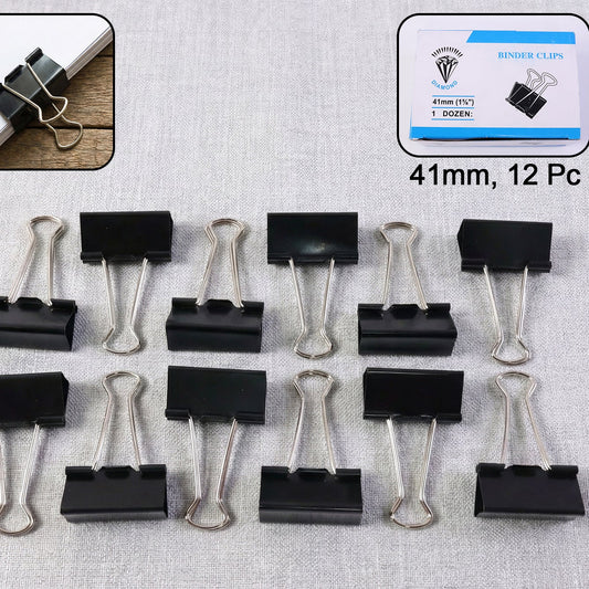Heavy Duty Black Binder Clips - 41mm, 12 Piece Set for Large Paper Stacks - Happy Price - Image 1
