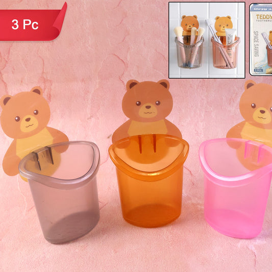 Cute Teddy Bear Toothbrush Holder for Kids - 3 Pc Set - Happy Price - Image 1